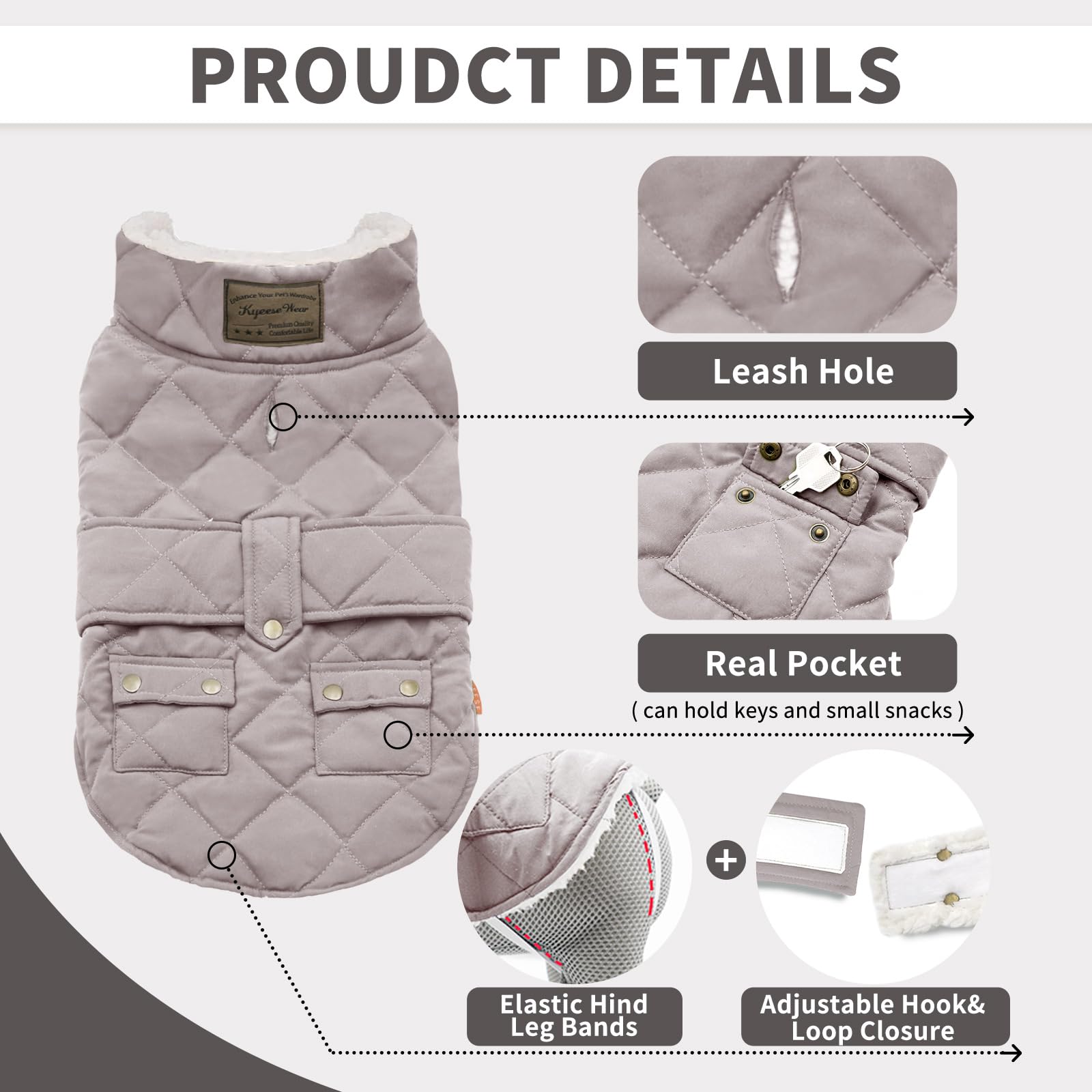 KYEESE Warm Windproof Padded Sherpa Dog Coat with Furry Collar - Winter Cozy Outfit for Small Dogs (Beige, Size S) - Perfect for Cold Weather Walks & Outdoor Adventures