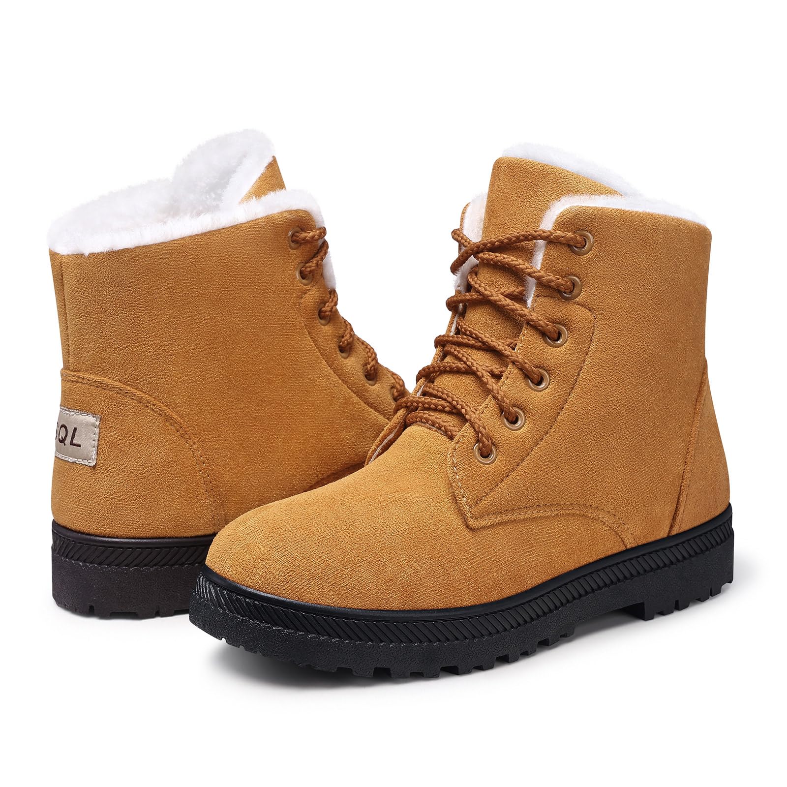 SHIBEVER Women's Winter Snow Boots - Warm Fur Lined Ankle Boots, Comfortable Suede Lace Up Booties, Cute Flat Shoes for Snowy Days & Outdoor Activities