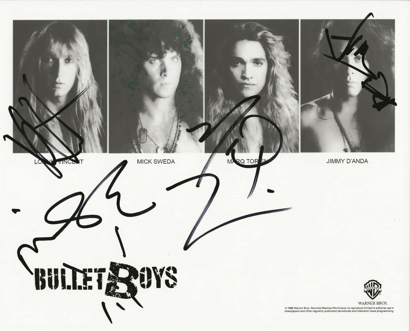Bulletboys REAL Hand Signed Photo #3 with COA - Autographed by 4 Original Members Including Torien | Perfect for Music Memorabilia Collectors and Rock Fans