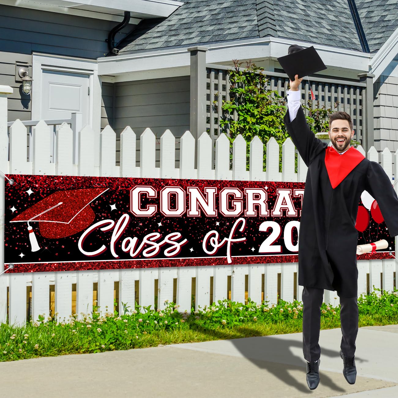 Large Class of 2025 Graduation Banner - Red Backdrop Yard Sign for Graduation Party Decorations & Supplies | Perfect for Outdoor Celebrations, School Events & Photo Backdrops