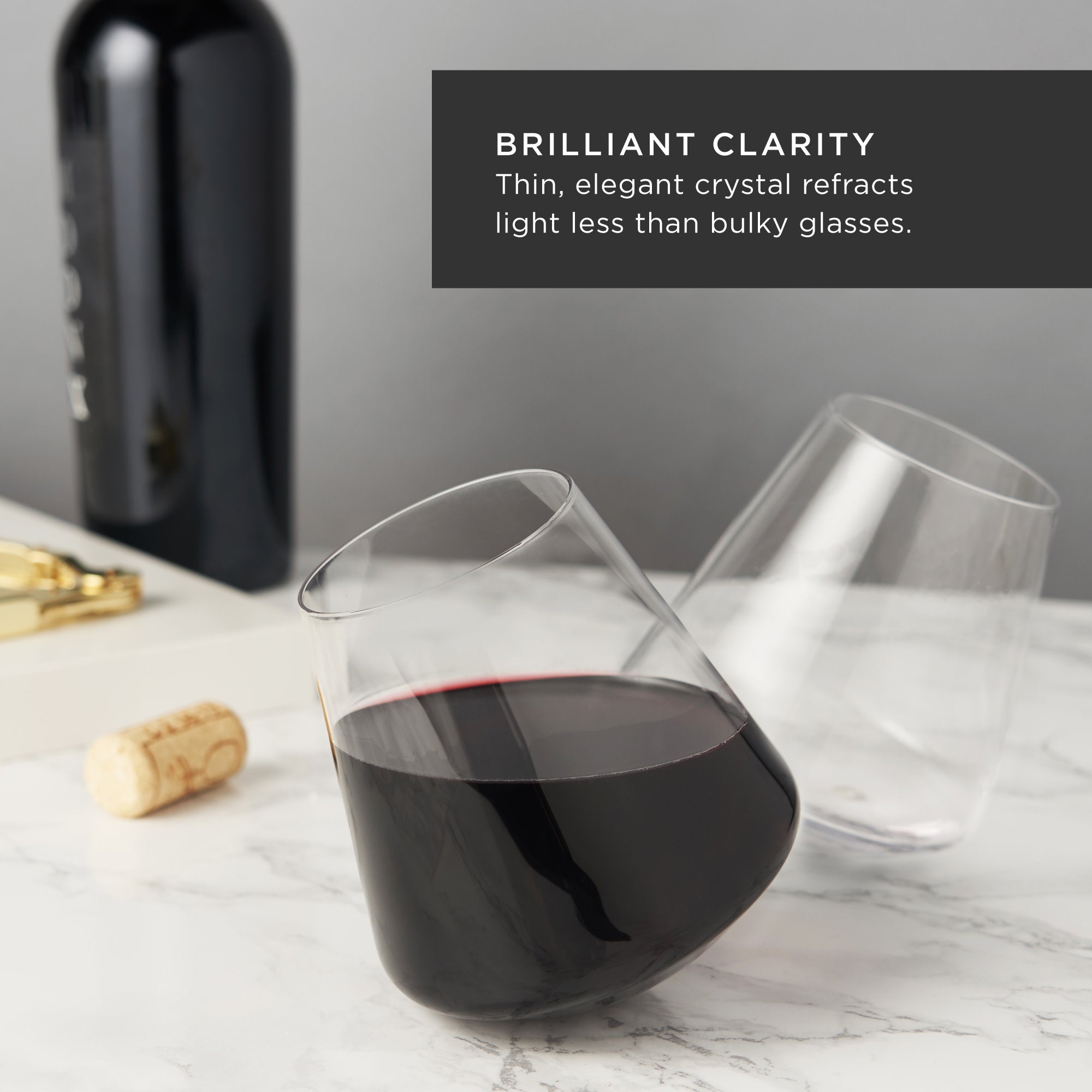 Premium Rolling Crystal Wine Glasses Set of 2 - Elegant Stemware for Red & White Wine - Perfect for Dinner Parties, Weddings & Romantic Evenings
