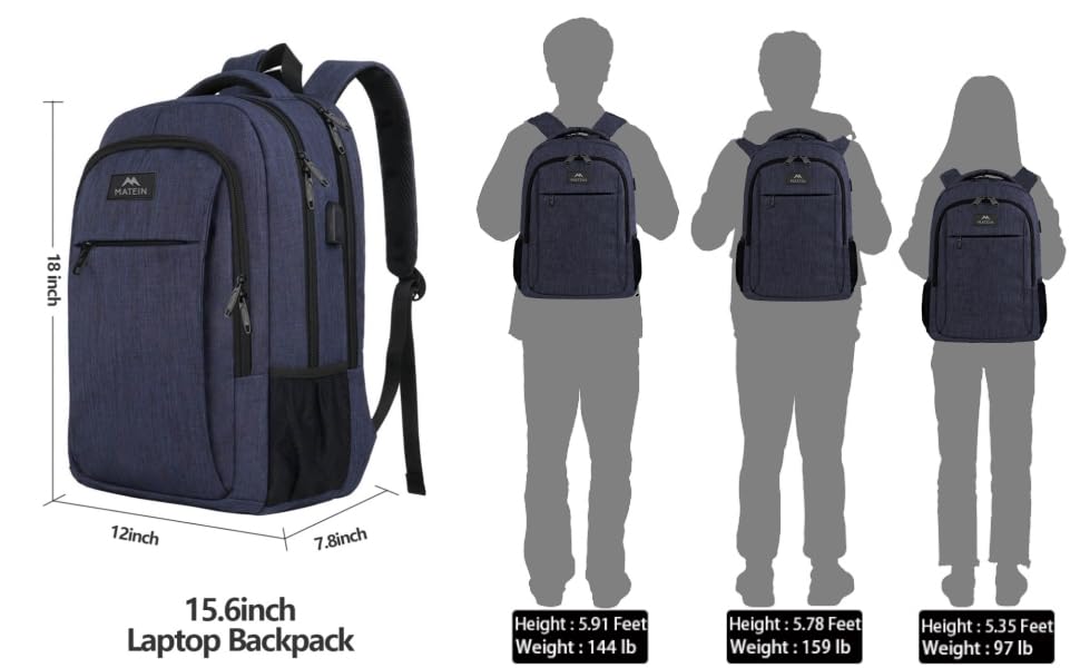 Matein Slim Laptop Backpack for Men & Women - 15.6 Inch Travel Backpack with Dedicated Laptop Compartment, Lightweight College Daypack, Perfect for Work, School & Business Travel - Blue