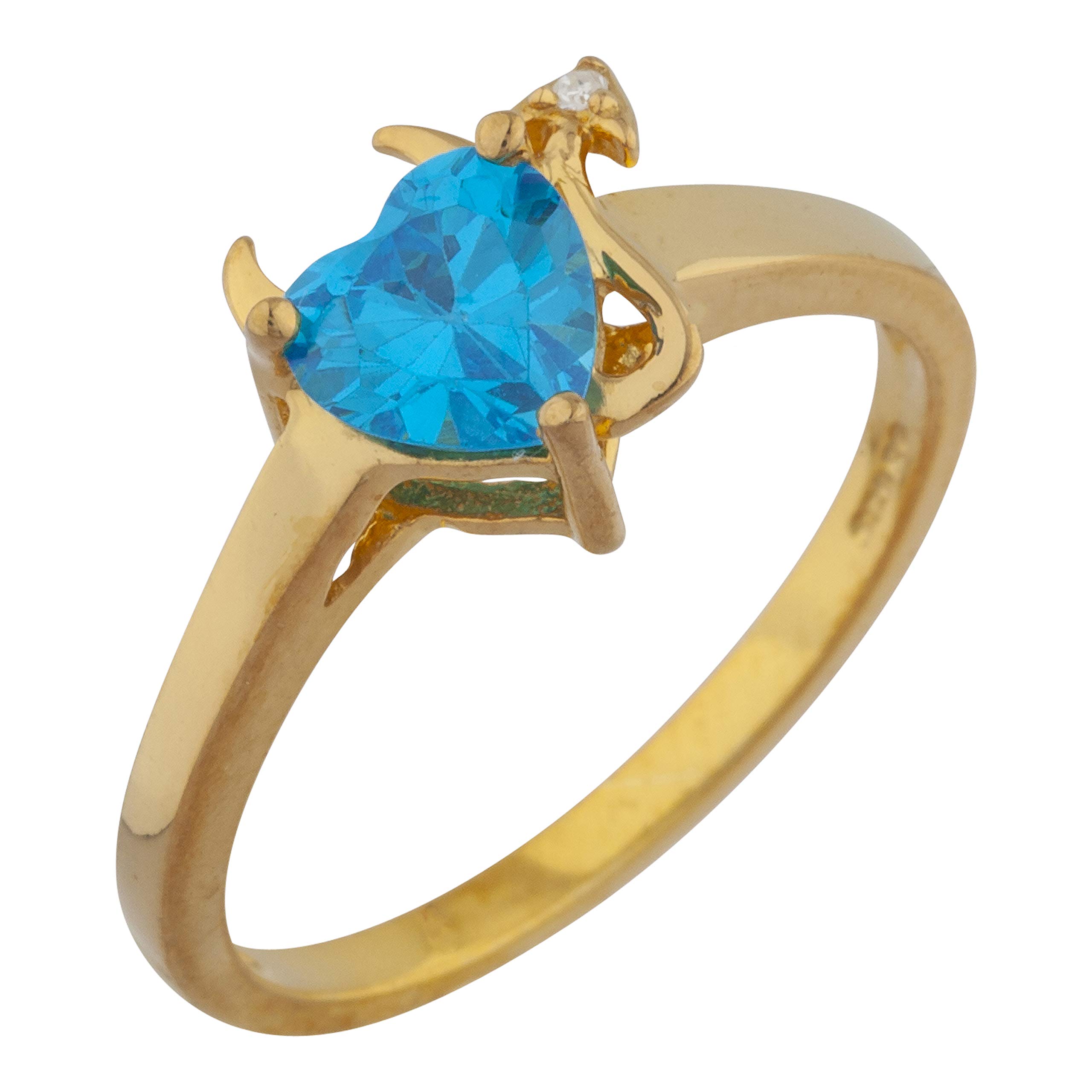 14K Yellow Gold, Rose Gold & Silver CZ Swiss Blue Topaz & Diamond Devil Heart Ring - Elegant Jewelry for Valentine's Day, Anniversary & Romantic Gifts