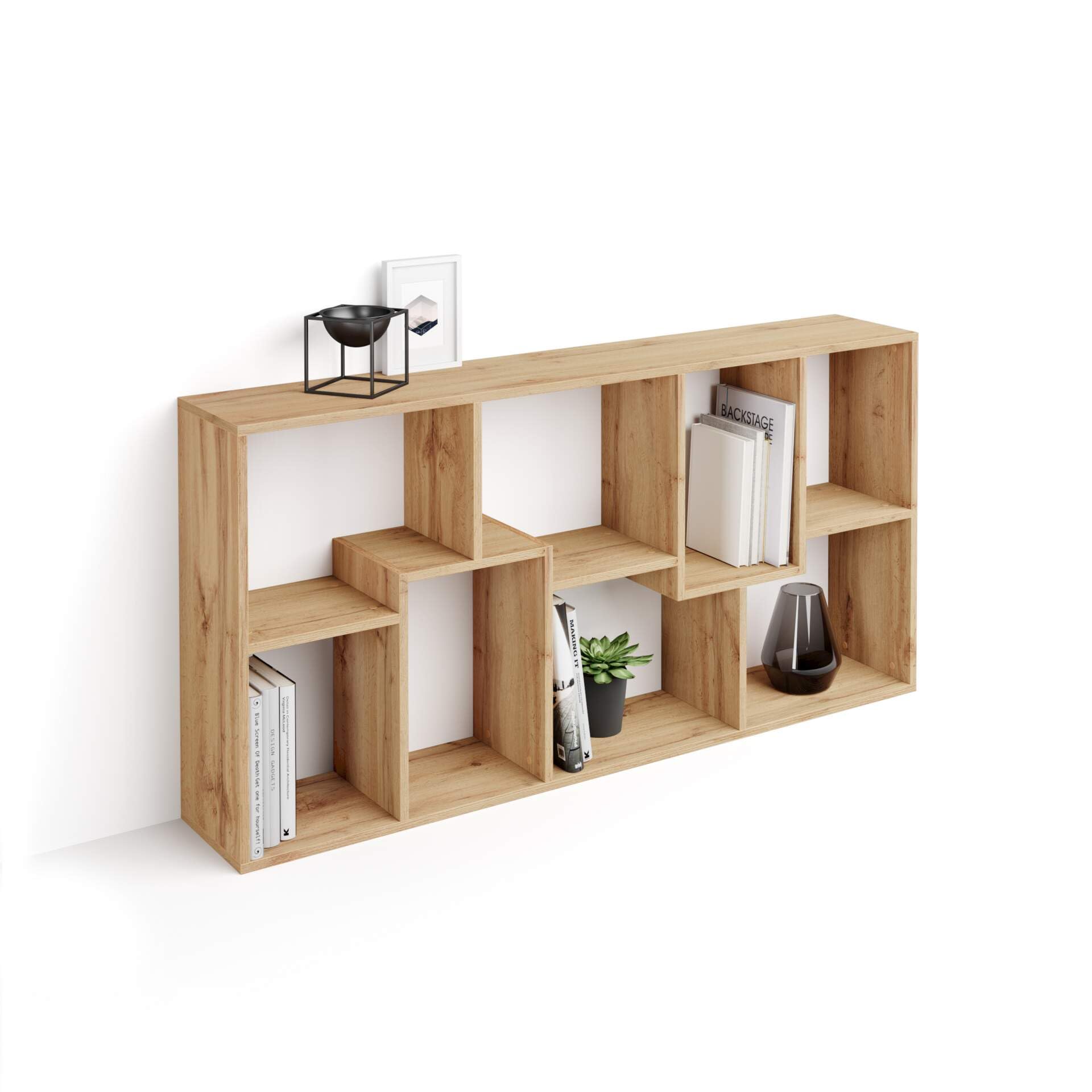 Iacopo XS Rustic Oak Bookcase - 63.31 x 31.5 Inch Modern Storage Bookshelf for Living Room & Office - Italian Furniture for Home Decor & Workspace Organization