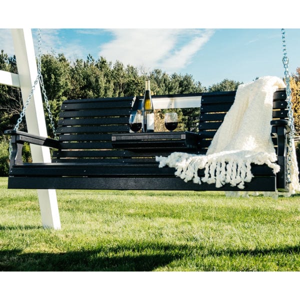 5FT Recycled Plastic Porch Swing - LuxCraft Rollback Console Outdoor Hanging Chair for Patio, Garden, Backyard Relaxation