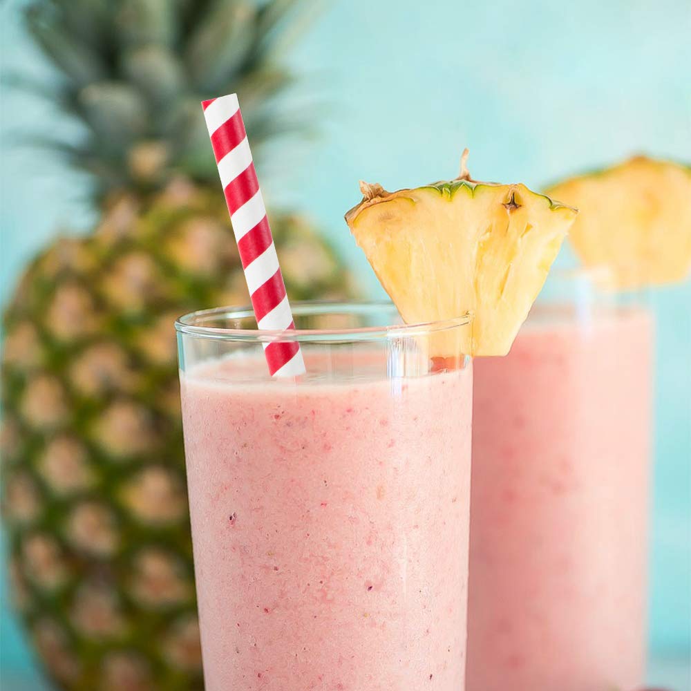 Webake 100-Pack Biodegradable Paper Straws - 0.4 Inch Wide Jumbo Drinking Straws, Eco-Friendly Red Striped Smoothie Straws for Bubble Tea, Milkshakes, Cocktails & Parties | Perfect for Home, Cafes & Restaurants