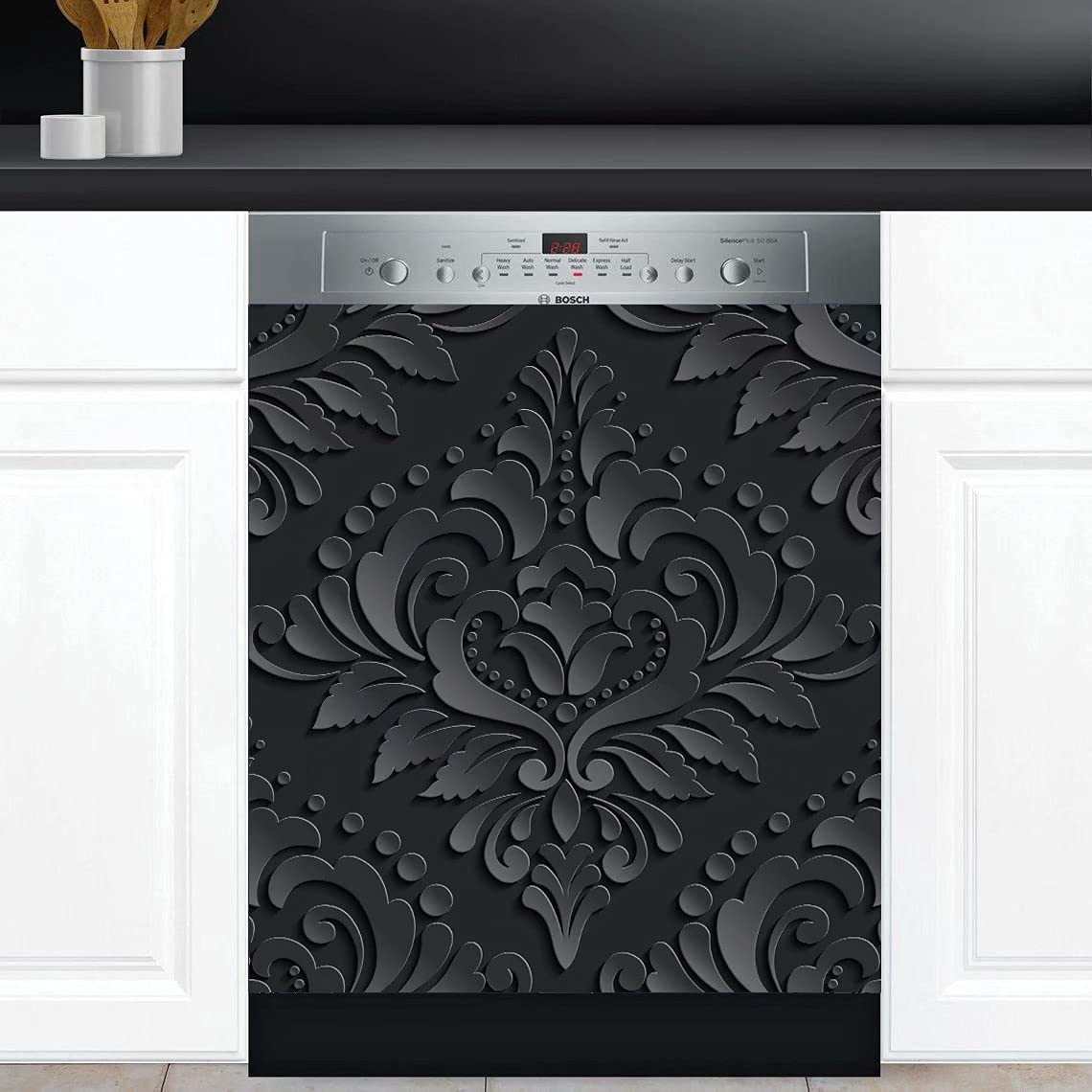 Black Abstract Dishwasher Magnet Decorative Cover - Stylish Kitchen Appliance Decal for Home & Office Use