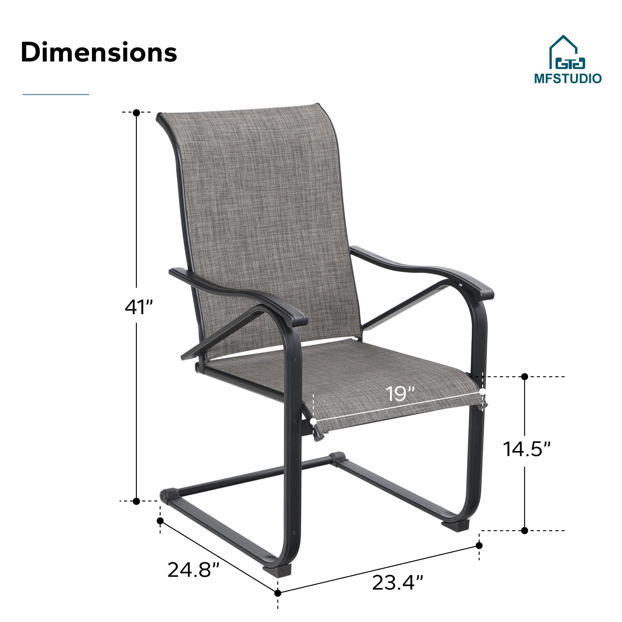 MFSTUDIO Patio Dining Chairs Set of 2 - High Back Sling Outdoor Chairs Heavy Duty 300LBS Capacity - Perfect for Backyard, Deck, Garden & Poolside Relaxation