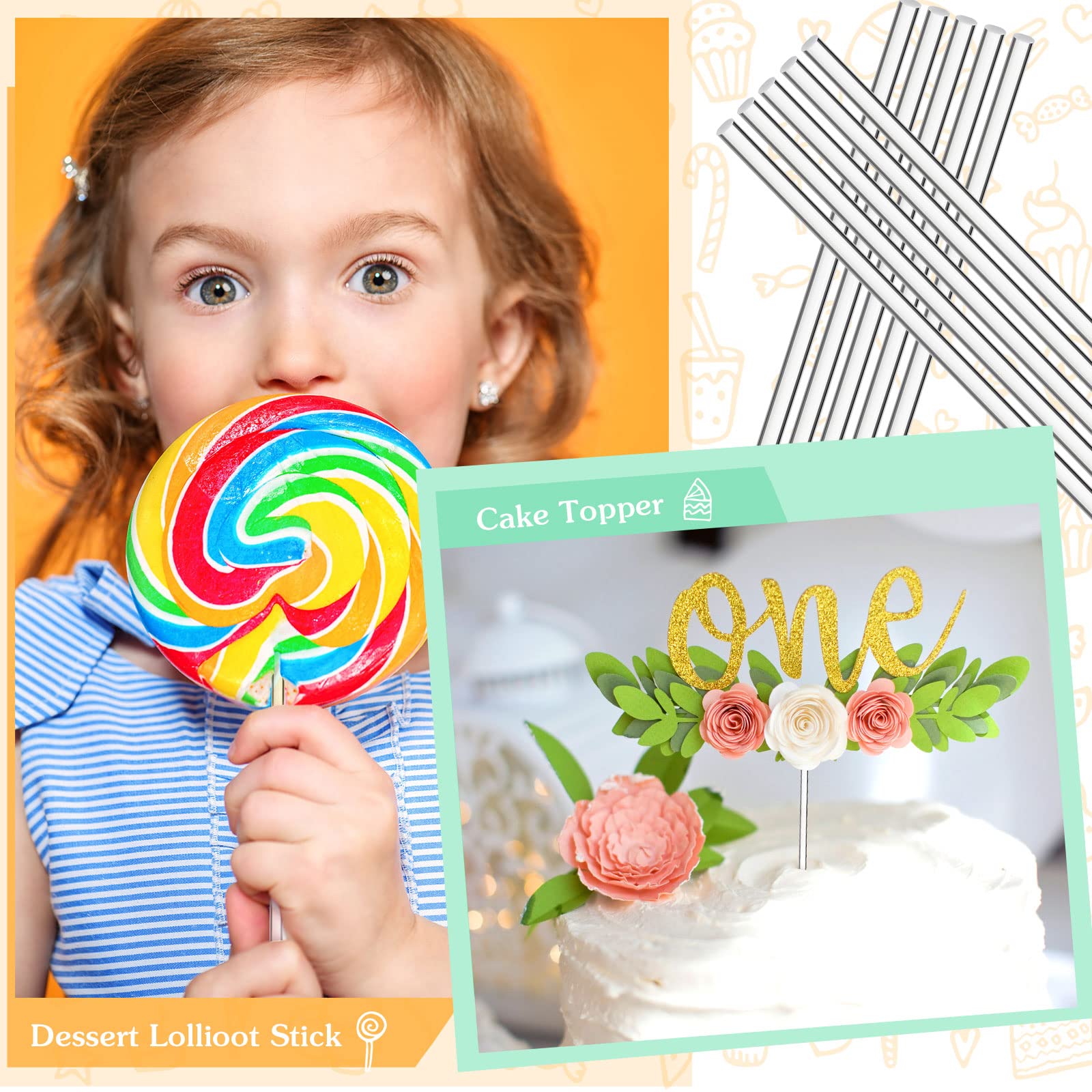 Zopeal 200-Pack 8 Inch Clear Acrylic Lollipop Sticks for Cake Pops, Candy, Chocolate & Desserts - Perfect for Wedding Favors, Halloween Treats, Christmas Baking & Party Decorations