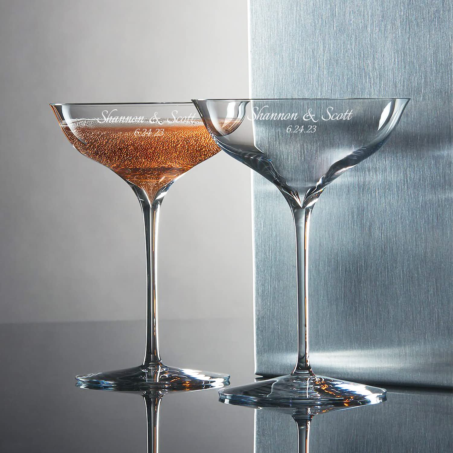 Waterford Personalized Elegance Champagne Belle Coupe Glasses - Set of 2 Engraved Crystal Coupes for Champagne, Sparkling Wine & Cocktails | Wedding Toast, Anniversary Gift & Romantic Dinner Party Glassware