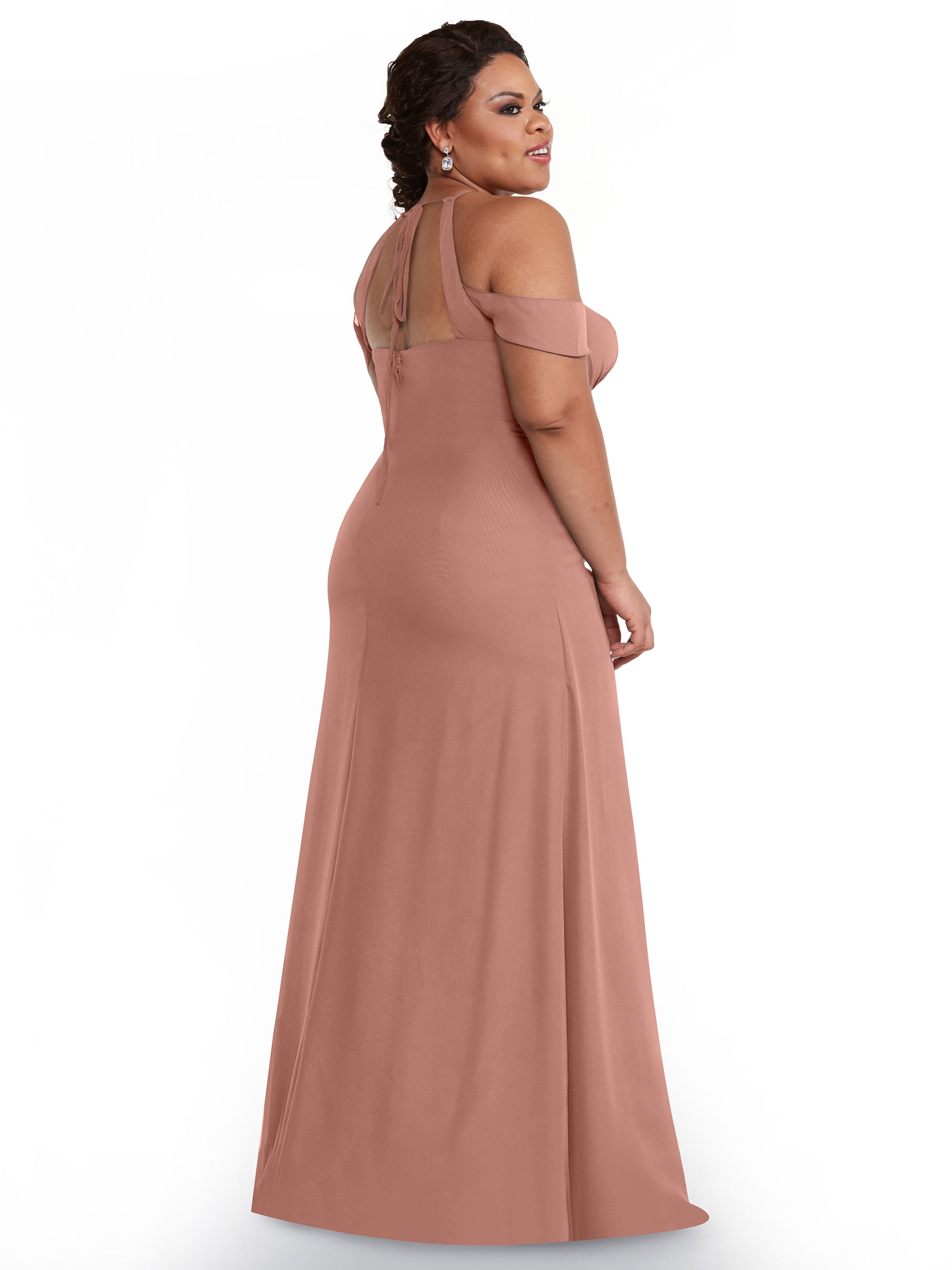Elegant Off-The-Shoulder Chiffon Bridesmaid Dress with Halter Neckline - Perfect for Weddings, Prom & Formal Events | Style 80148