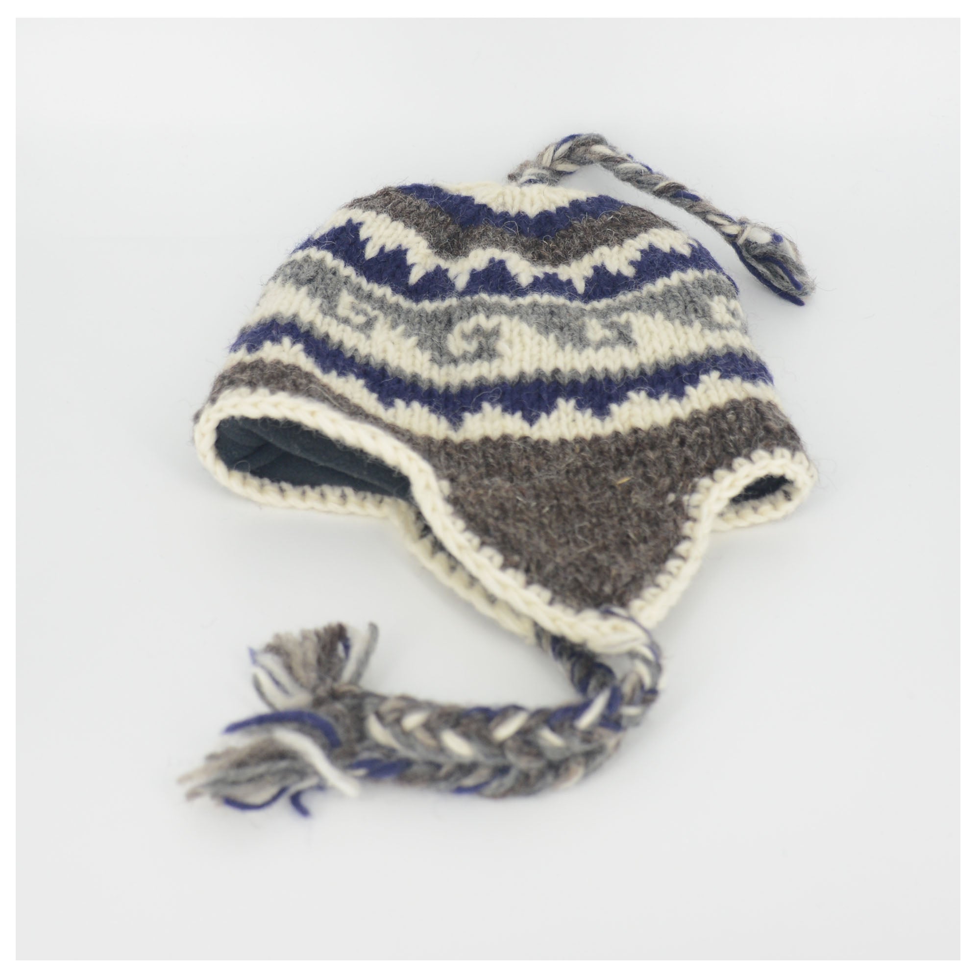 Soft Stretchy Kids Wool Knit Cap with Fleece Lining & Ear Flaps - Warm Sherpa Trapper Ski Hat for Boys & Girls in Grey Blue - Perfect for Winter Outdoor Activities, Snow Play & Cold Weather Protection