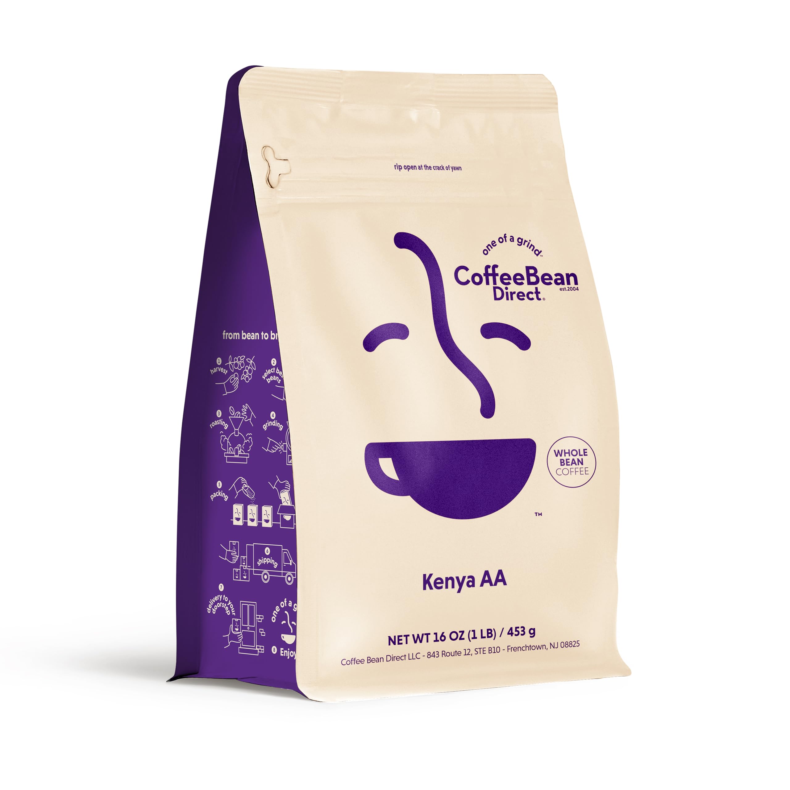 Kenya AA Whole Bean Coffee - Light Roast, 1 Pound Bag | Premium Single-Origin Arabica Beans for Pour Over, French Press & Espresso | Fresh Roasted Specialty Coffee for Home Brewing & Gifts