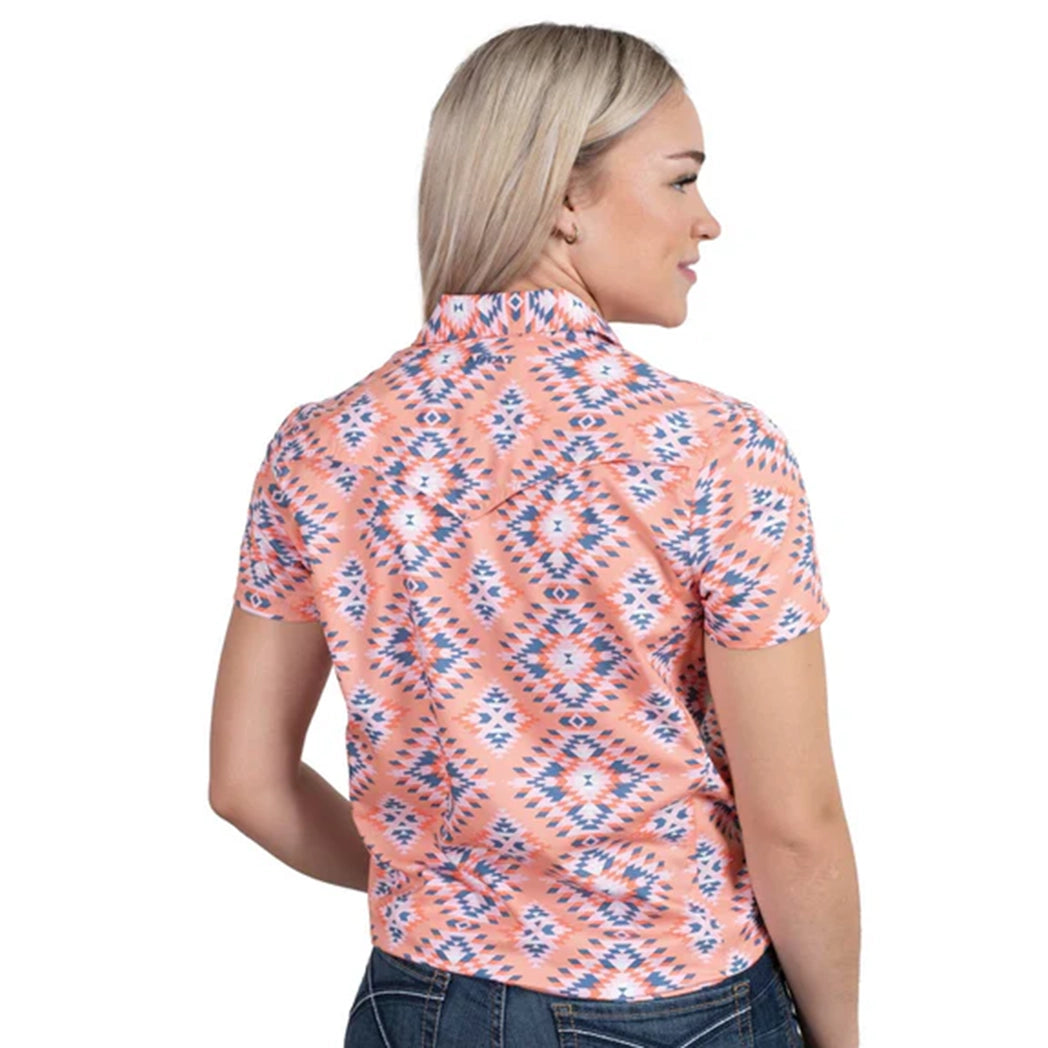 Ariat Women's Short Sleeve VentTEK Shirt - Breathable Performance Top in Orange & Blue Aztec Print for Horseback Riding, Hiking & Outdoor Activities