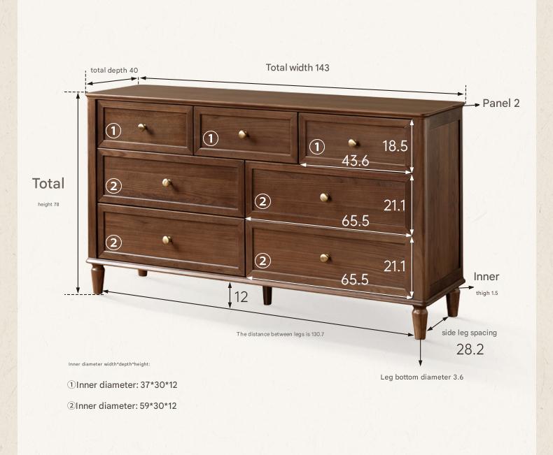 Solid Black Walnut Wood American Retro Dresser - Vintage 5-Drawer Chest for Bedroom, Living Room & Home Office Storage