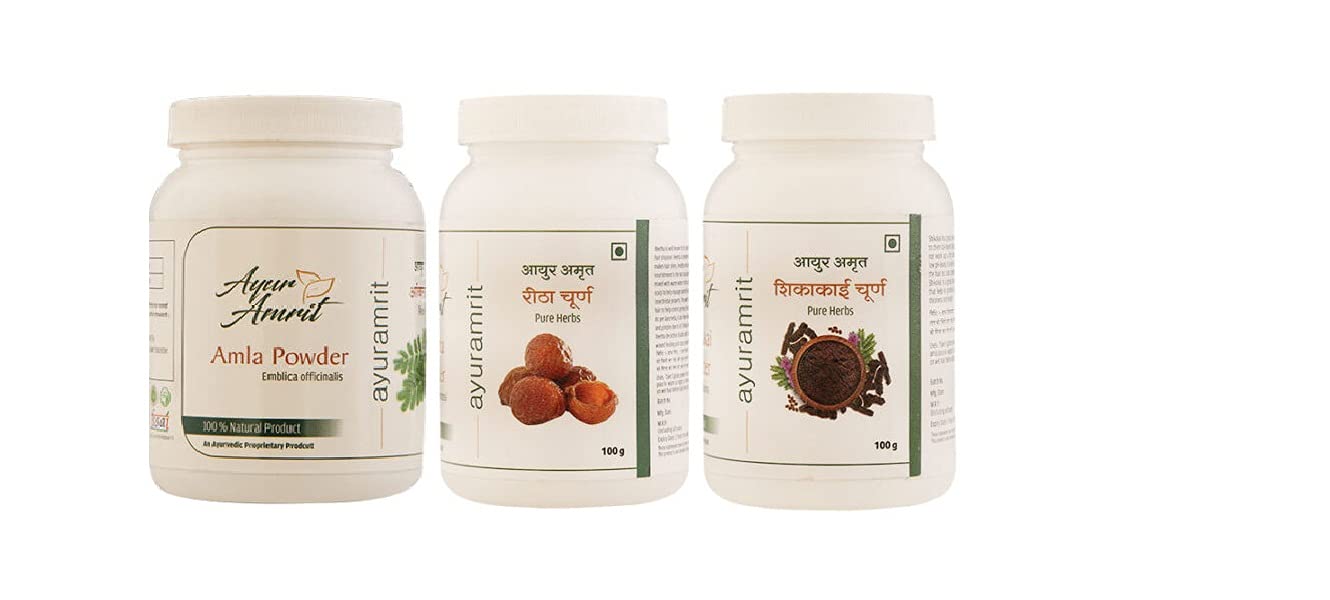 Organic Ayur Amrit Amla Reetha Shikakai Powder for Hair Growth & Scalp Care - 100% Natural Herbal Hair Treatment - Pack of 3 | Perfect for DIY Shampoo, Hair Masks & Ayurvedic Hair Care Routine