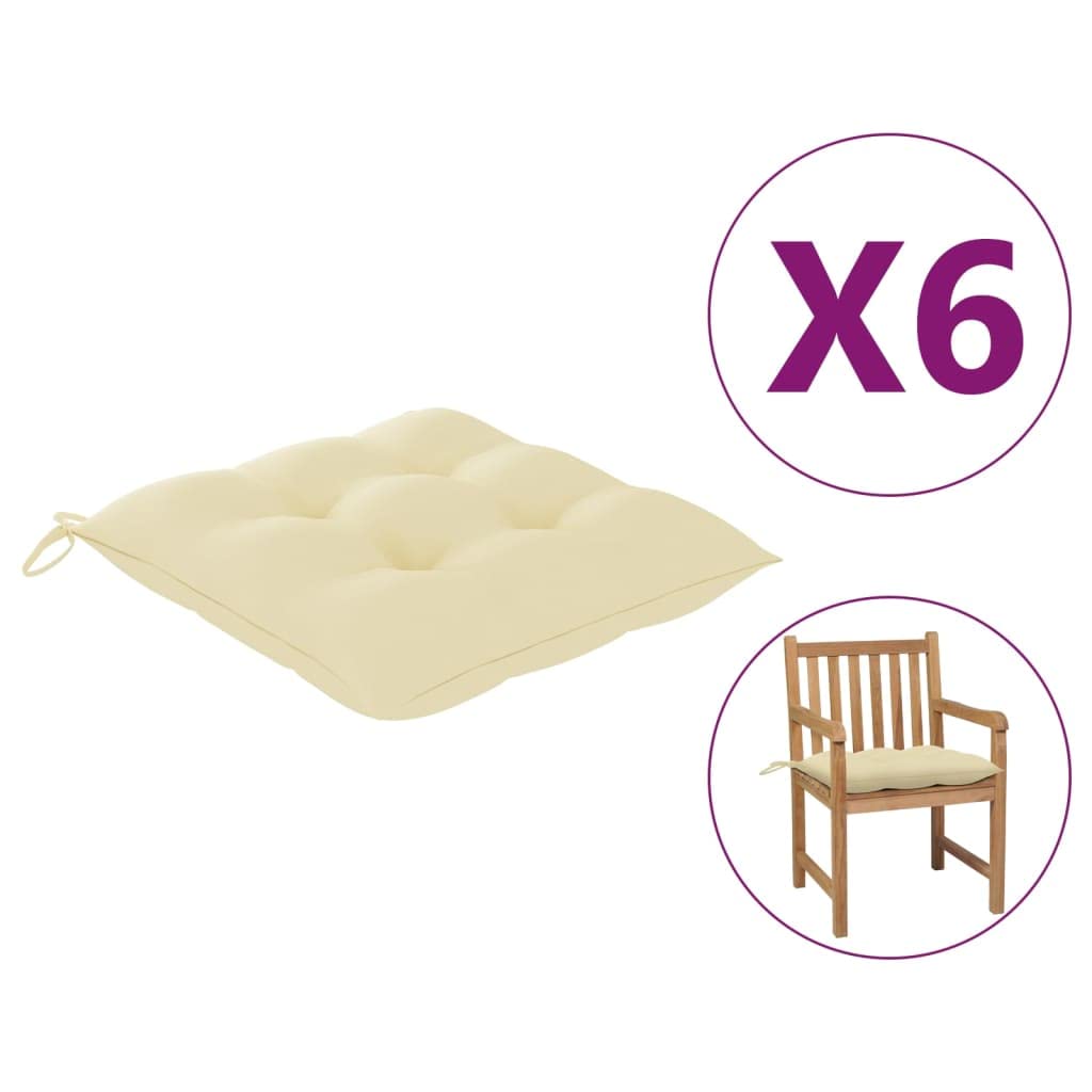 Premium Indoor/Outdoor Chair Cushions Set of 6 - Waterproof Garden Swing Seat Cushions & Recliner Replacement Pads (19.7x19.7x2.8 Inches, Cream White) for Patio Furniture, Deck Chairs, Poolside Lounging & Backyard Relaxation