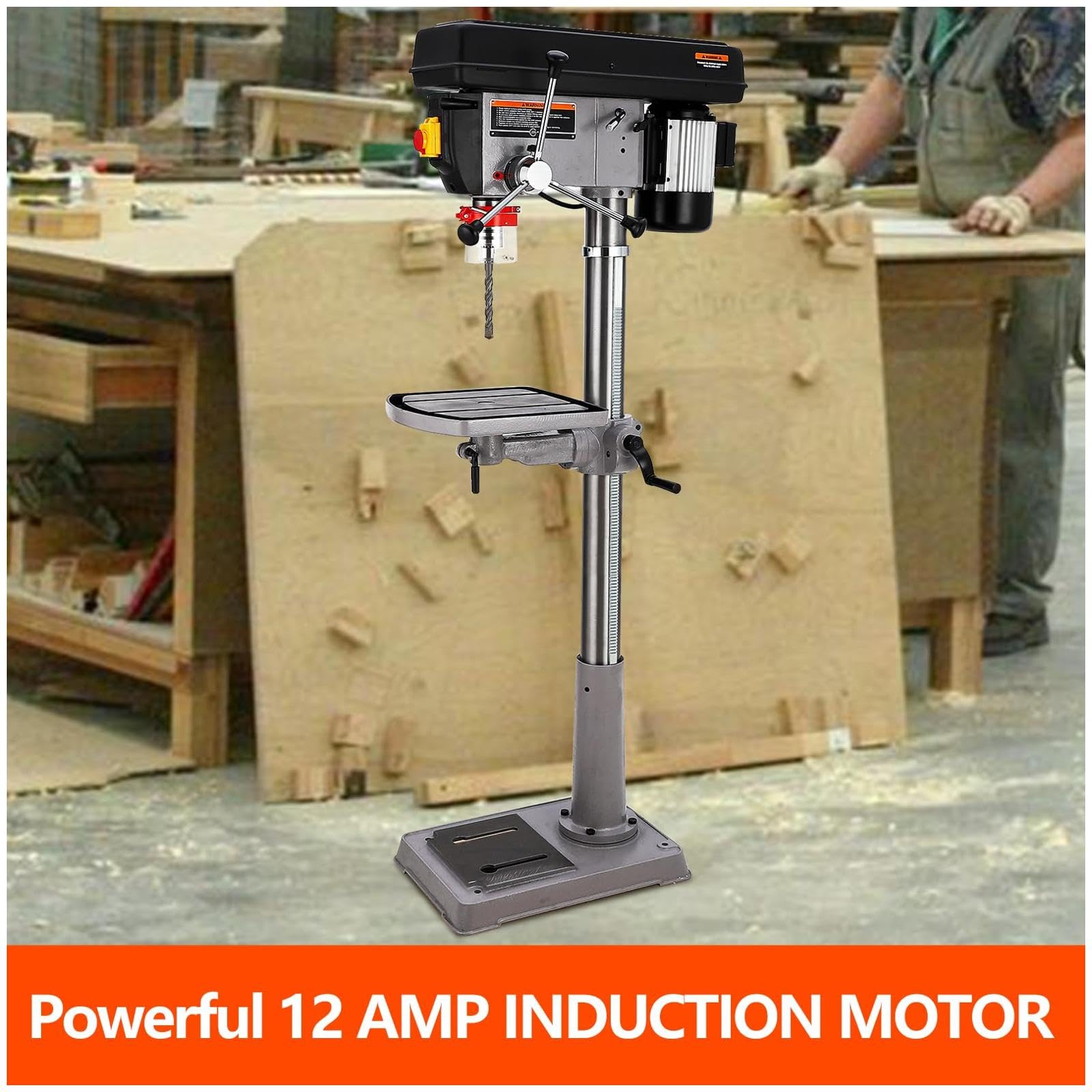 GARVEE 17 Inch 12A Floor Drill Press with 200-3630 RPM Variable Speed & 0-45 Degree Adjustable Table - Perfect for Metalworking, Woodworking & DIY Projects in Home Workshops