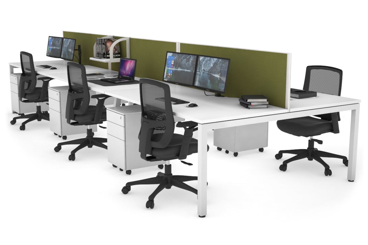 6-Person Office Workstation with Quadro Square Legs - 1600L x 800W Dimensions, Cable Management Scallop for Organized Workspace - Perfect for Open Office Layouts, Team Collaboration & Modern Workspaces