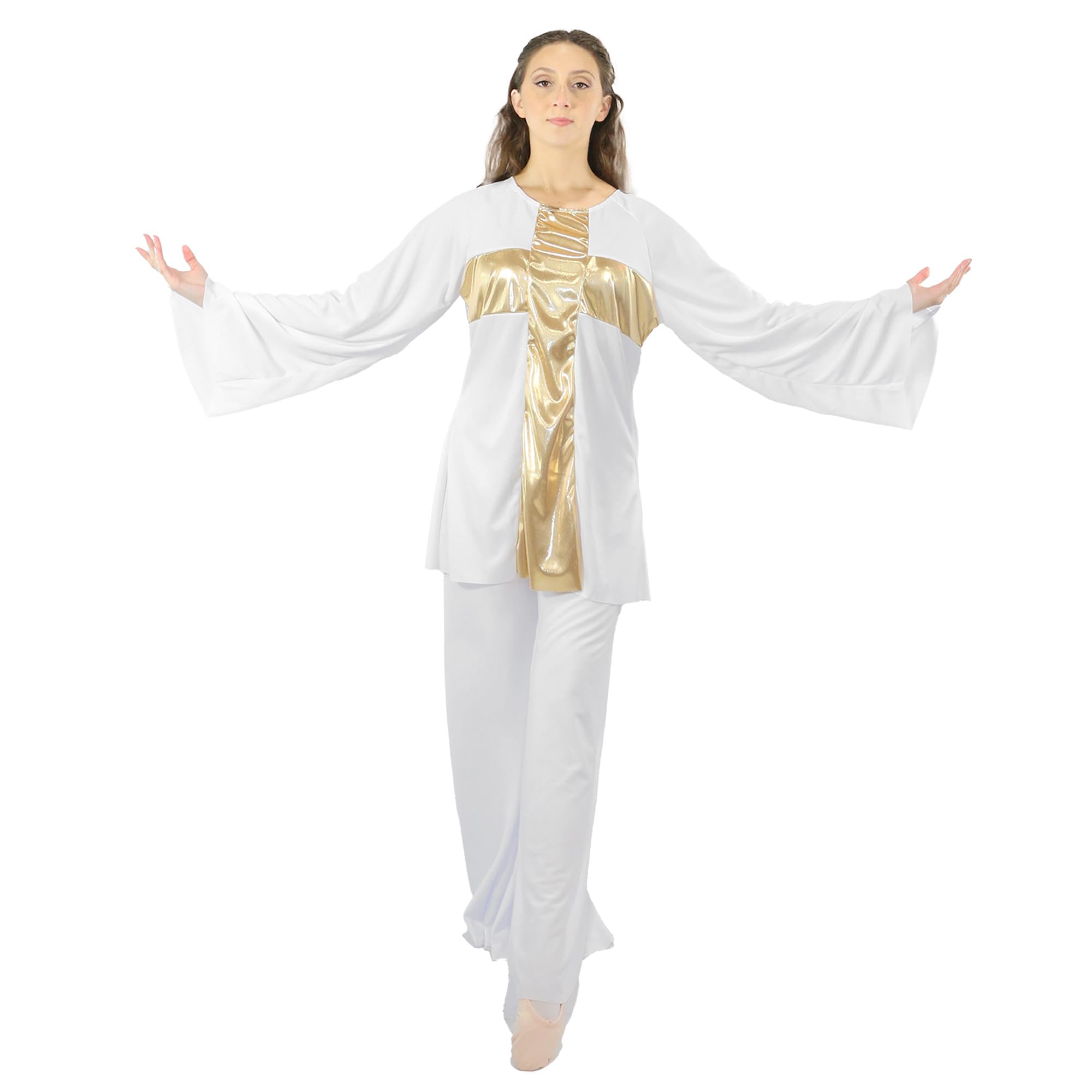 DanZcue Women's Worship & Praise Dance Cross Pullover Top - Comfortable Church Performance & Christian Dance Apparel for Women