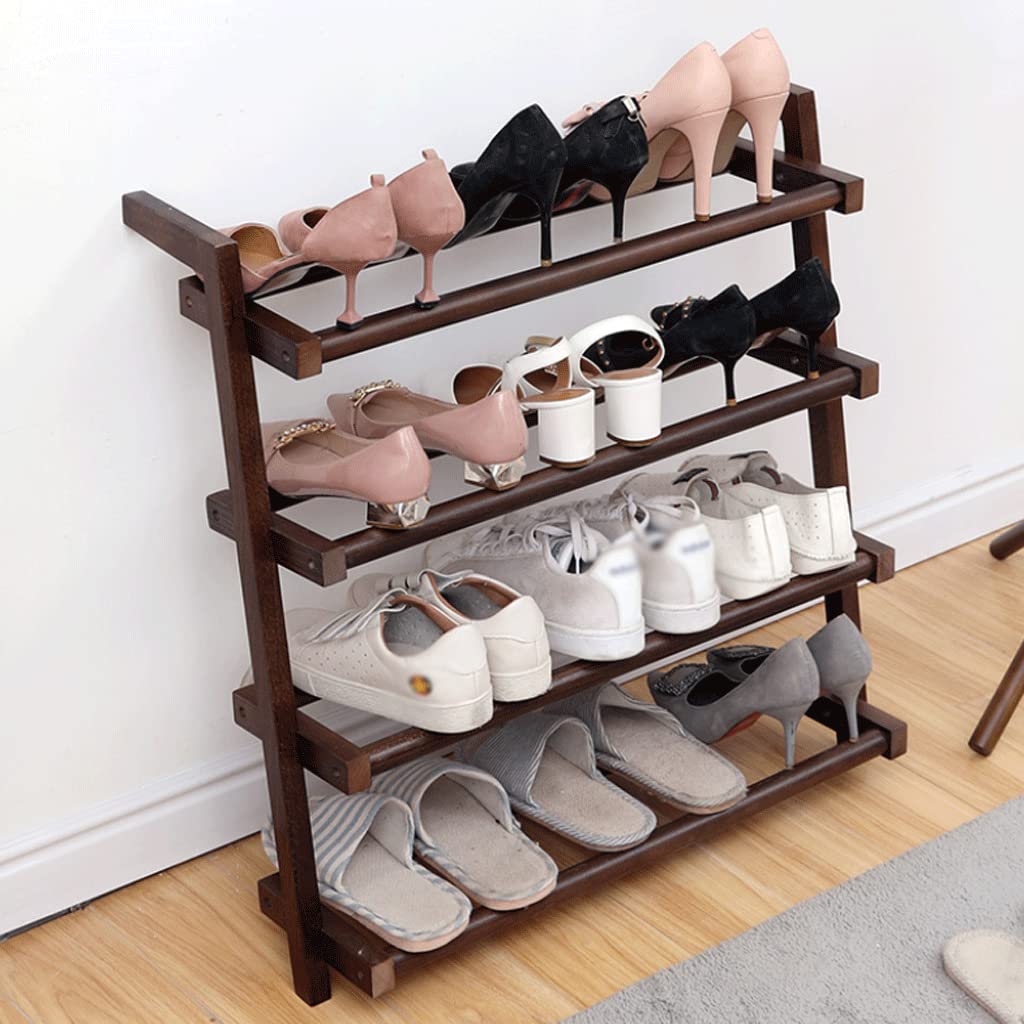 Premium 4-Tier Stackable Wooden Shoe Rack Organizer - Free Standing Shoe Storage Shelf for Entryway, Hallway, Closet & Living Room - Space Saving Shoe Organizer for Sneakers, Boots & Sandals (Perfect for Small Apartments & Home Organization)