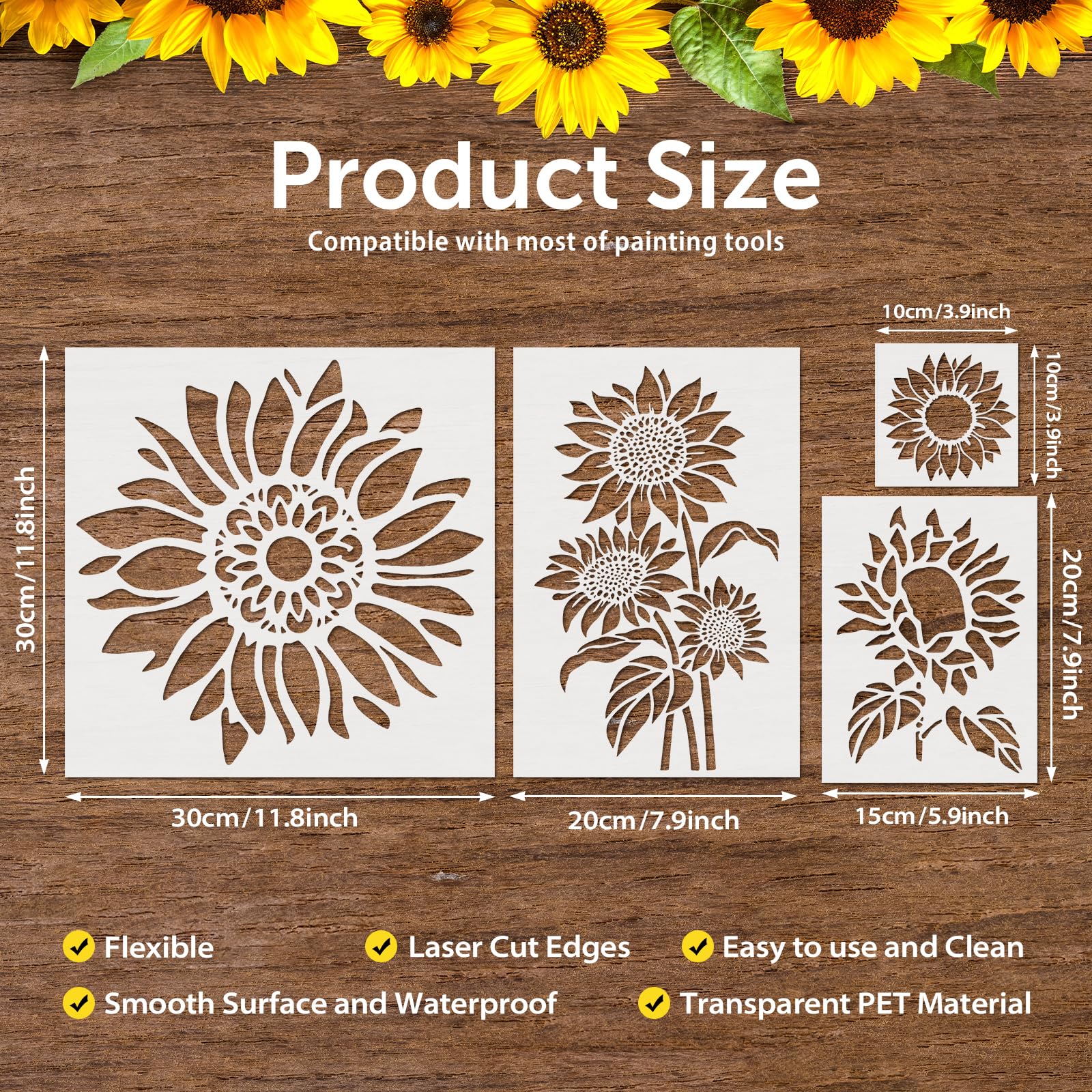 20-Piece Reusable Sunflower Stencils for Painting - Floral Wall Art Templates for Wood, Furniture, Canvas, Paper & Fabric - Perfect for DIY Home Decor, Craft Projects & Wall Murals