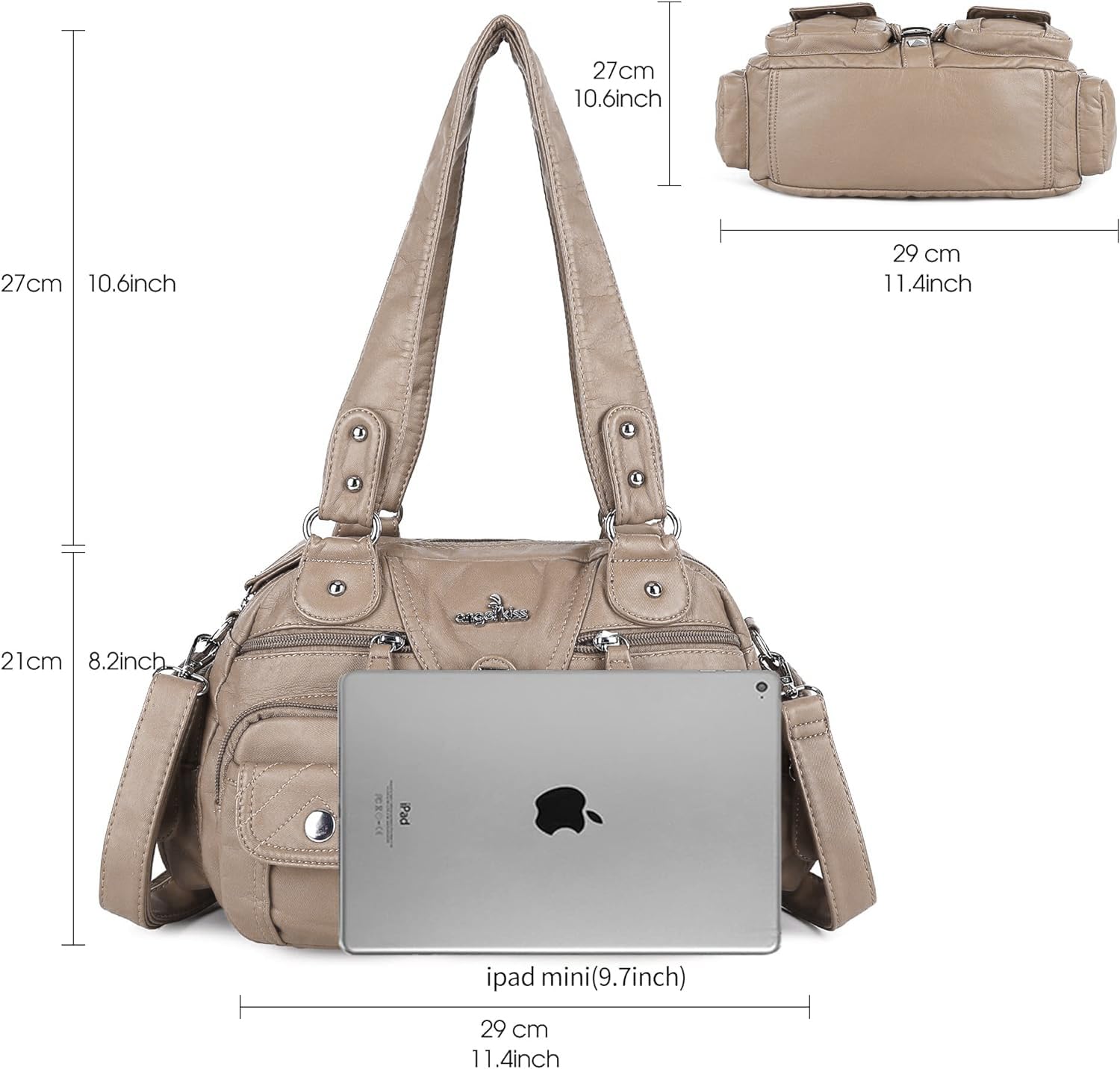 Angel Kiss Women's Hobo Crossbody Shoulder Bag - Multipocket Soft Leather Handbag with Removable Strap | Perfect for Work, Travel & Everyday Use