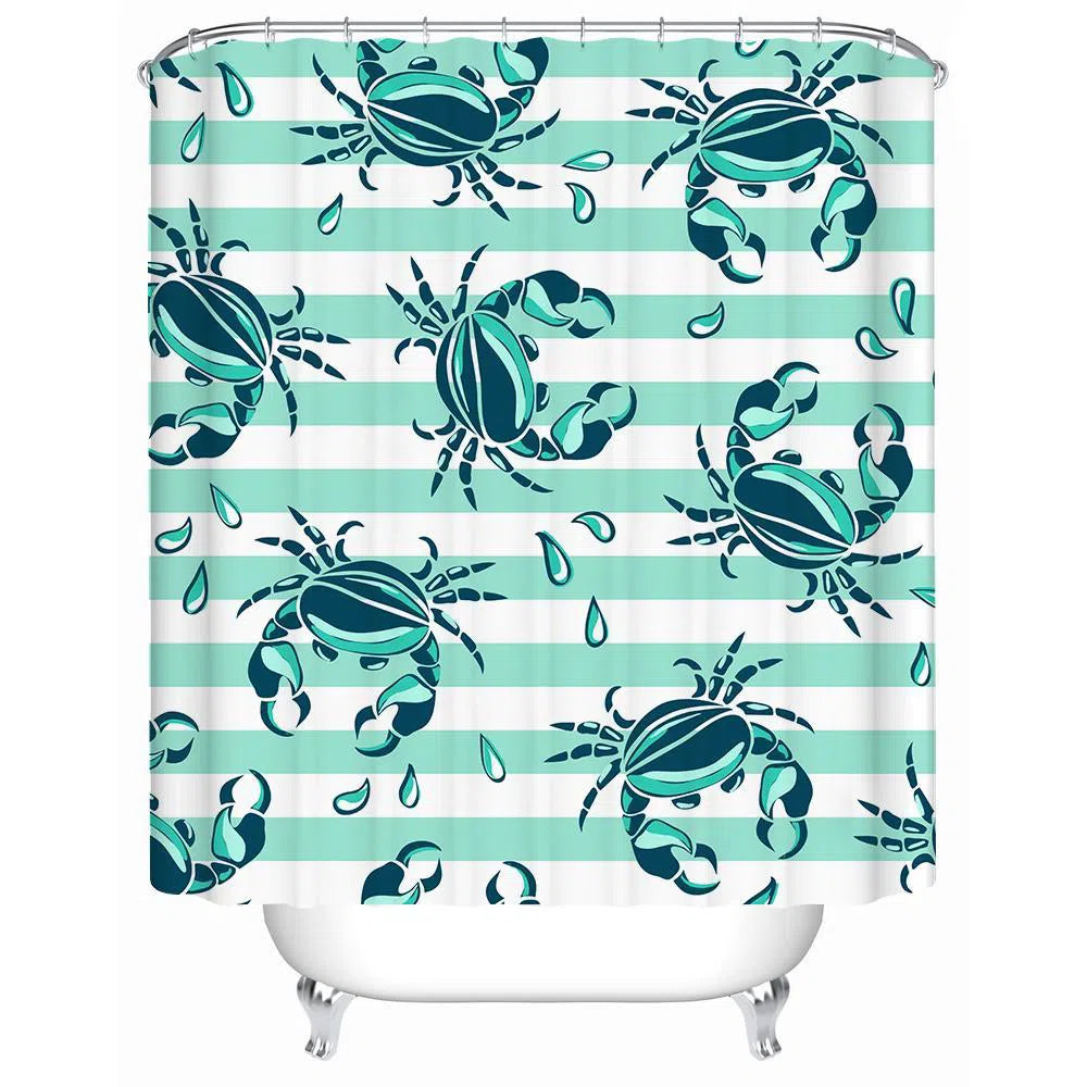 Cute Crab Shower Curtain - Waterproof Bathroom Decor with Hooks, Ocean Theme Coastal Beach Style for Kids & Adults Bathroom