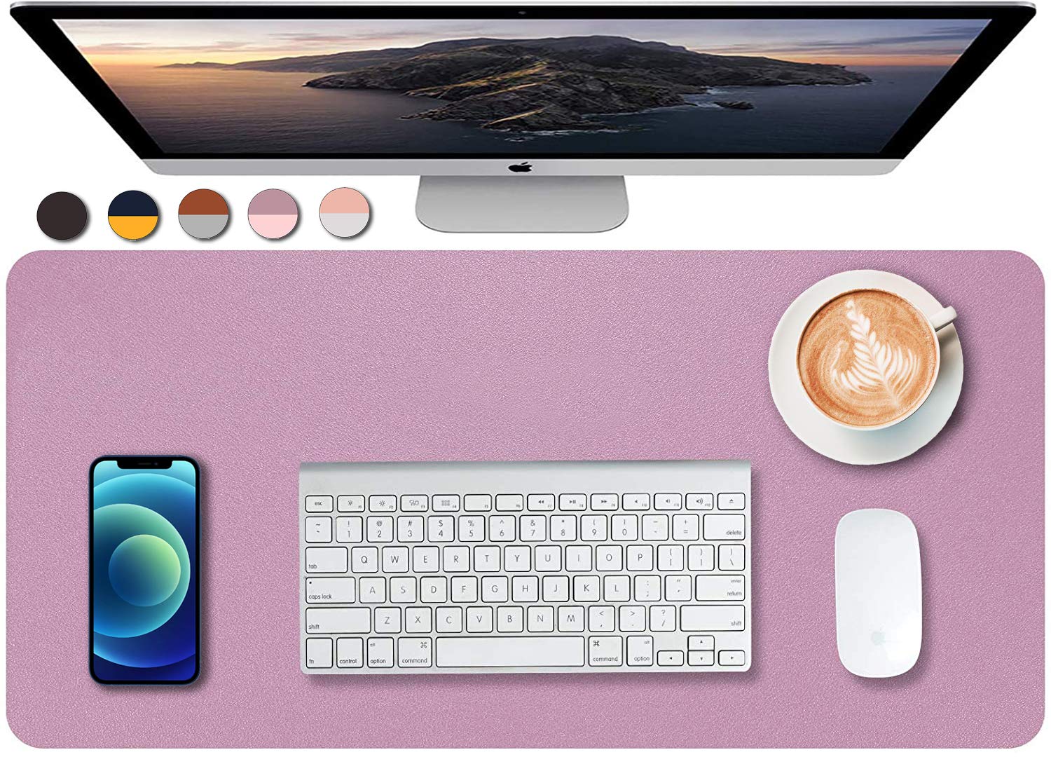 Premium Dual-Sided PU Leather Desk Pad & Mouse Mat - Non-Slip Waterproof Office Desk Protector for Laptop, Writing & Work (23.6