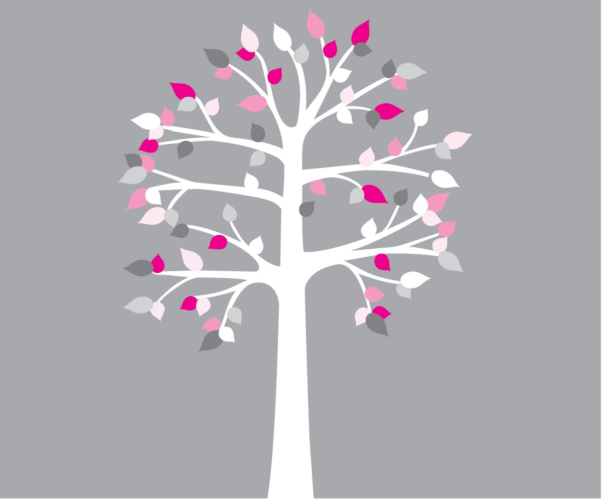 White Tree Fabric Wall Decals - Peel and Stick Wall Stickers for Nursery, Bedroom & Living Room - Perfect for Shelves, Shelving & Home Decor (Pink & Gray)