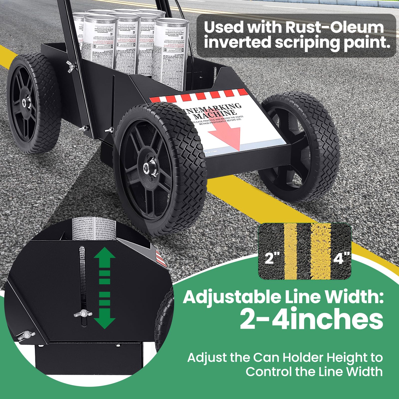 2395000 Striping Machine - Compatible with Rust-Oleum Inverted Marking Spray Paint, Ready-to-Use Parking Lot Line Striper with 2