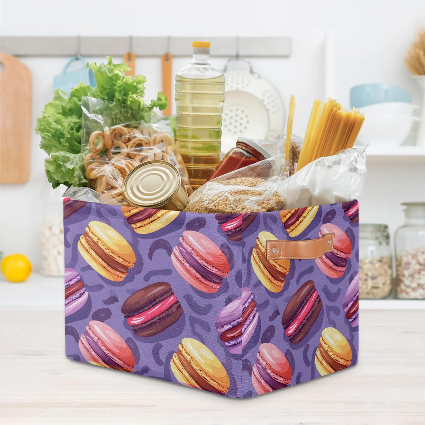 Macaron Purple Large Storage Baskets with Handles - 2 Pack Fabric Closet Organizers for Shelves, Decorative Collapsible Bins for Home Organization - Perfect for Clothes, Toys & Bedroom Storage