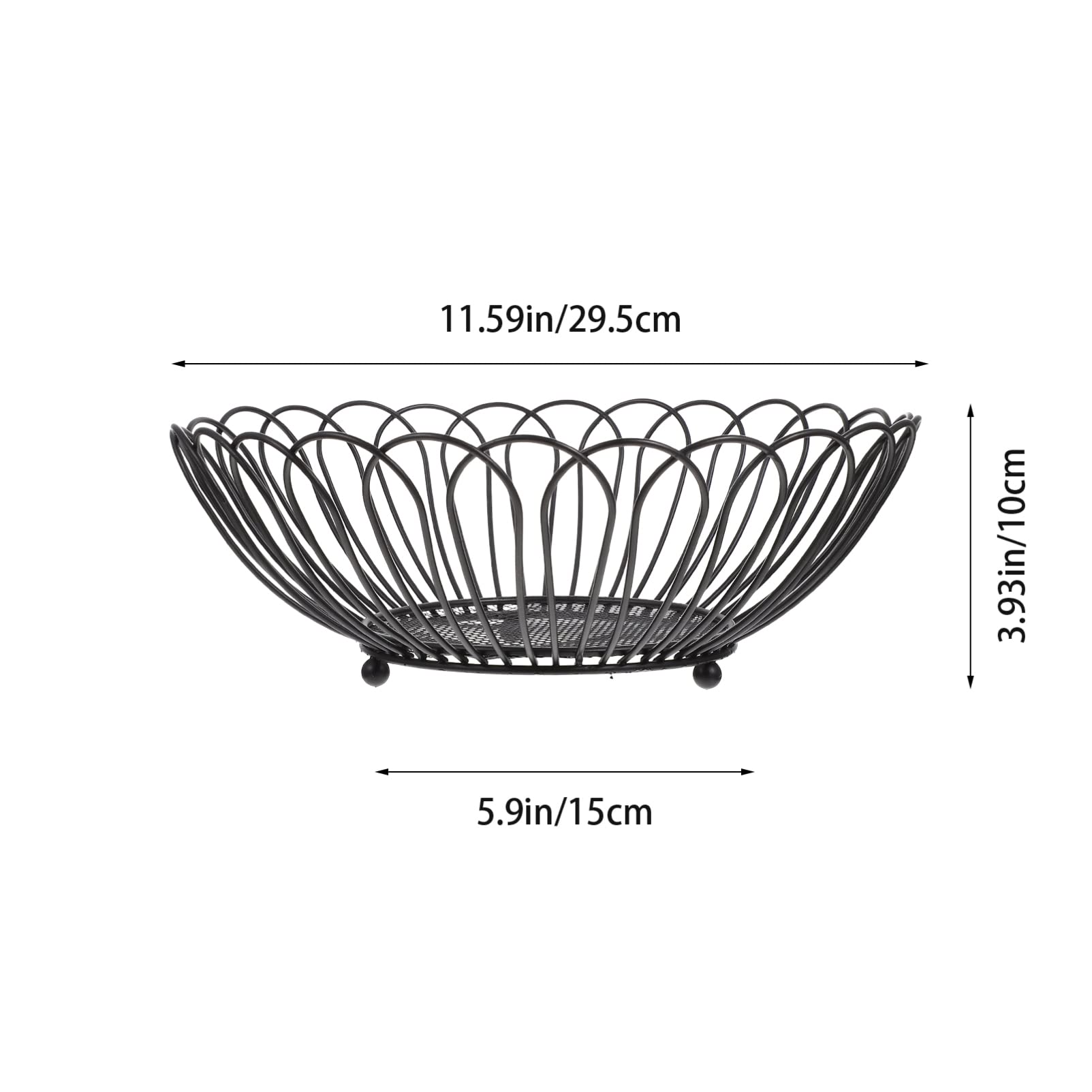 Angoily Round Wire Basket - Metal Fruit & Vegetable Storage Basket, Iron Arts Bread Bowl Stand - Decorative Snacks Holder & Candy Dish for Kitchen Countertop, Dining Room Table - Perfect for Organizing Produce, Displaying Bread, or Serving Snacks at Parties (Black)