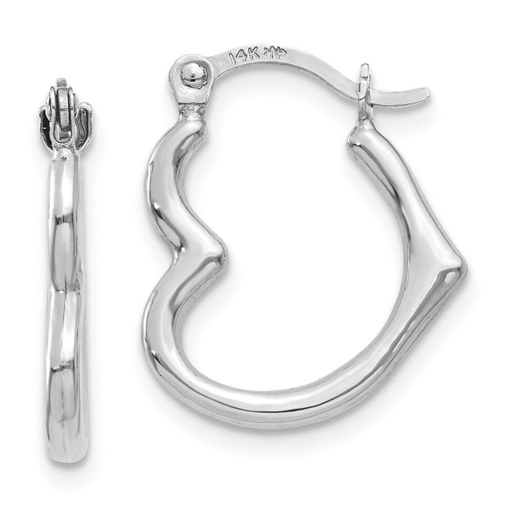 14K White Gold Heart Shaped Hoop Earrings - 15mm x 13mm | Dainty Valentine's Day Gift for Her | Perfect for Anniversaries, Date Nights & Special Occasions