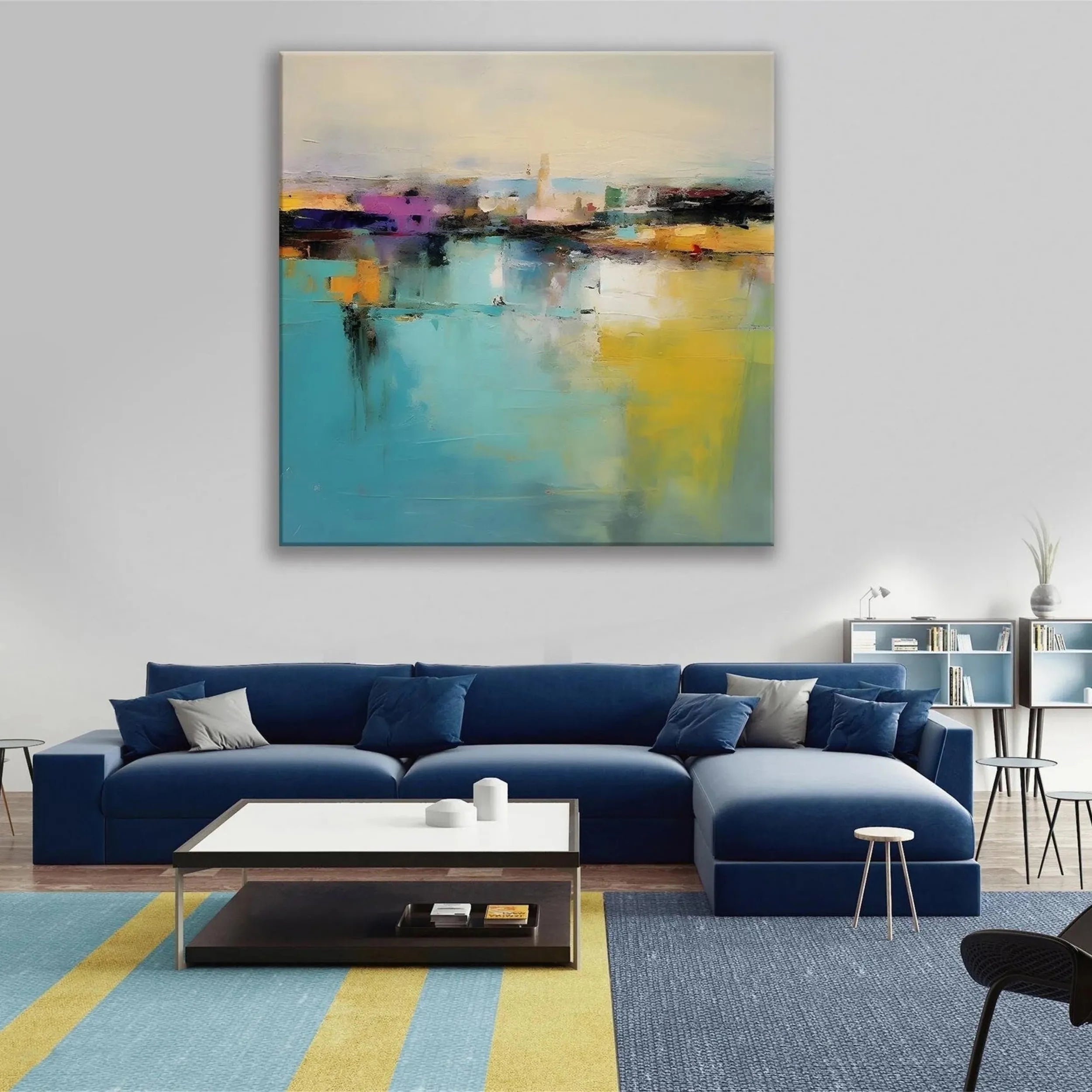 Blue & Green Abstract Wall Art Canvas Print #BG074 - Modern Home Decor for Living Room, Bedroom & Office