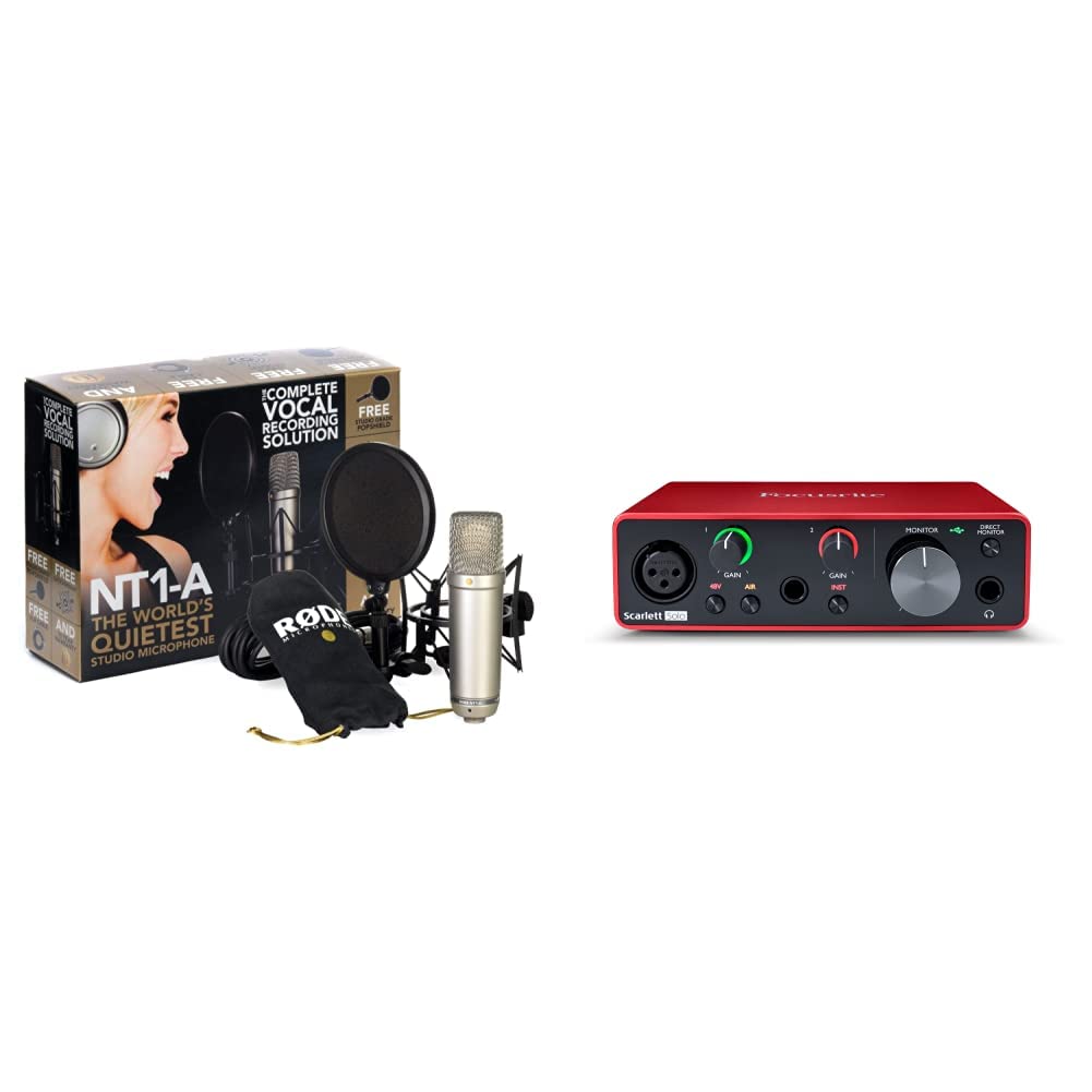 Rode NT1-A Anniversary Cardioid Condenser Microphone Bundle with Focusrite Scarlett Solo (3rd Gen) USB Audio Interface - Professional Studio Recording Kit for Podcasting, Voiceovers & Music Production