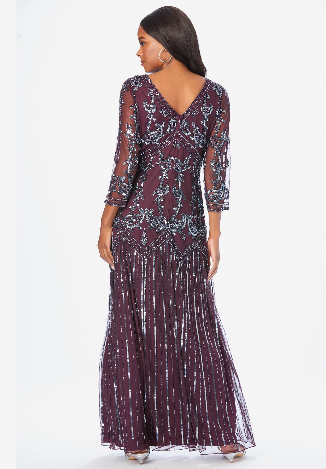 Romantic Plus Size Beaded V-Neck Evening Gown for Women - Elegant Formal Dress for Weddings, Prom, and Special Occasions