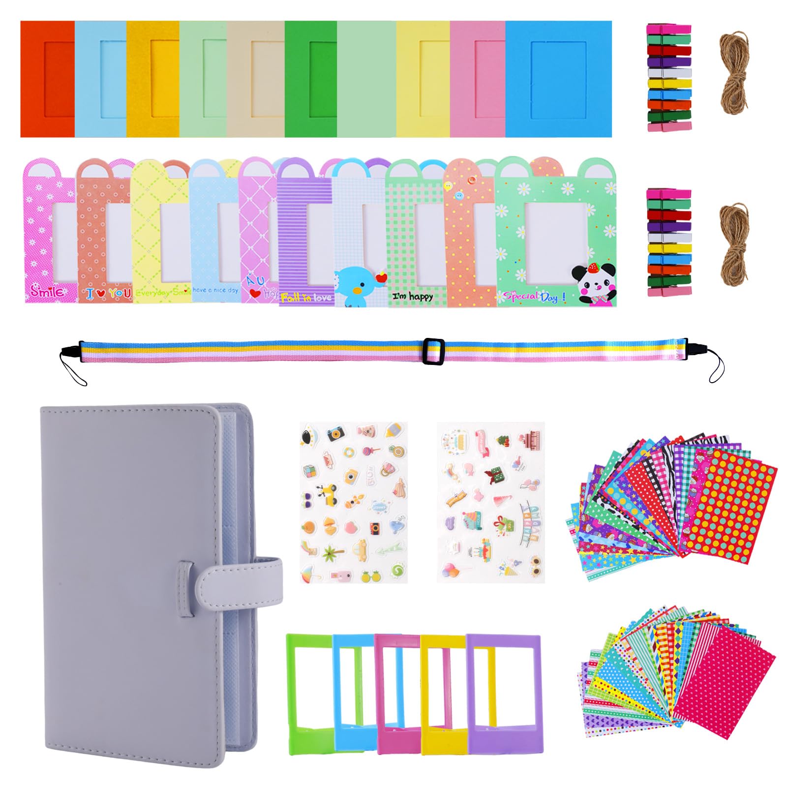 Fujifilm Instax Mini 9/8/11/12/70/90 Camera Accessories Bundle - Mini Photo Album, Film Frames, Wall Hanging Frames & Border Stickers (Purple) - Perfect for Scrapbooking, Home Decor & Gift Giving