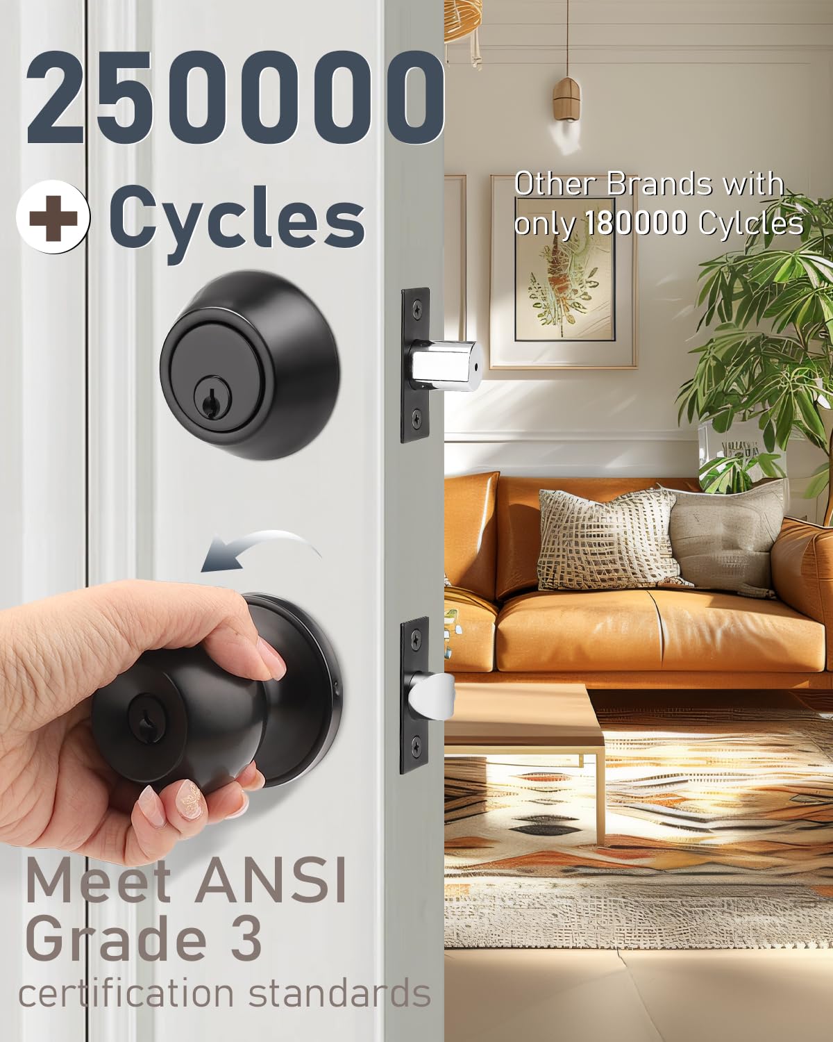 6 Pack Matte Black Entry Door Knob Lockset & Single Cylinder Deadbolt Combo Set - Keyed Alike Exterior Knob Lock & Deadbolt for Front Doors, Gates & Security Doors | Perfect for Home, Office & Apartment Security
