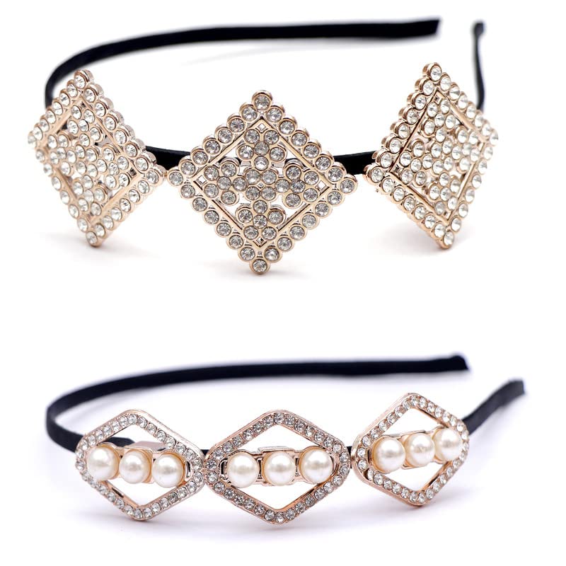 NAVMAV Shiny Luxury Crystal Rhinestone Non-Slip Hair Band Set - Stylish Women's & Girls' Hair Hoop Accessories (2 Pack) for Parties, Weddings & Daily Wear