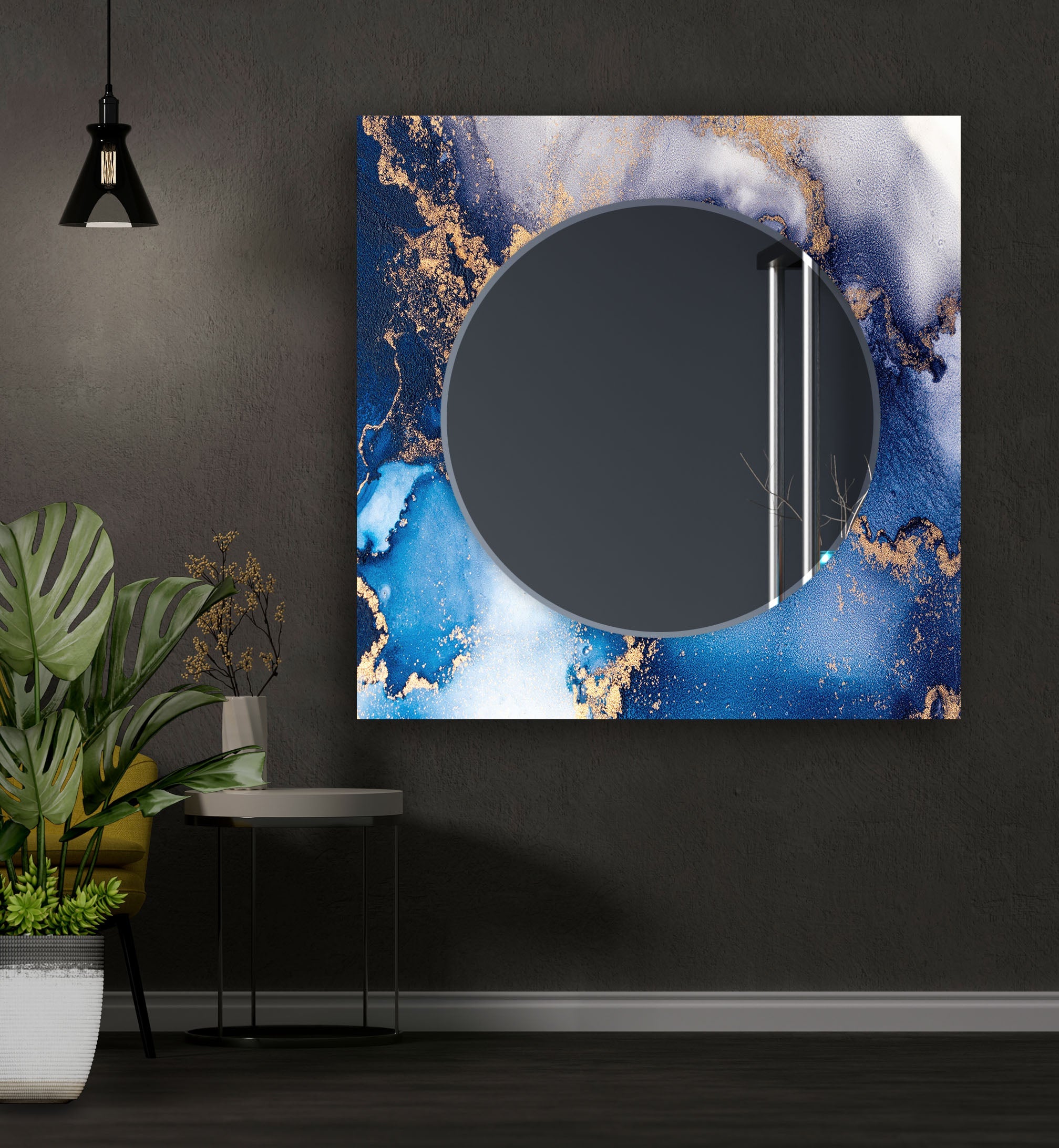 Stylish Blue Round Wall Mirror - Decorative Home Decor for Living Room, Bedroom & Bathroom - Perfect for Vanity, Entryway & Interior Design