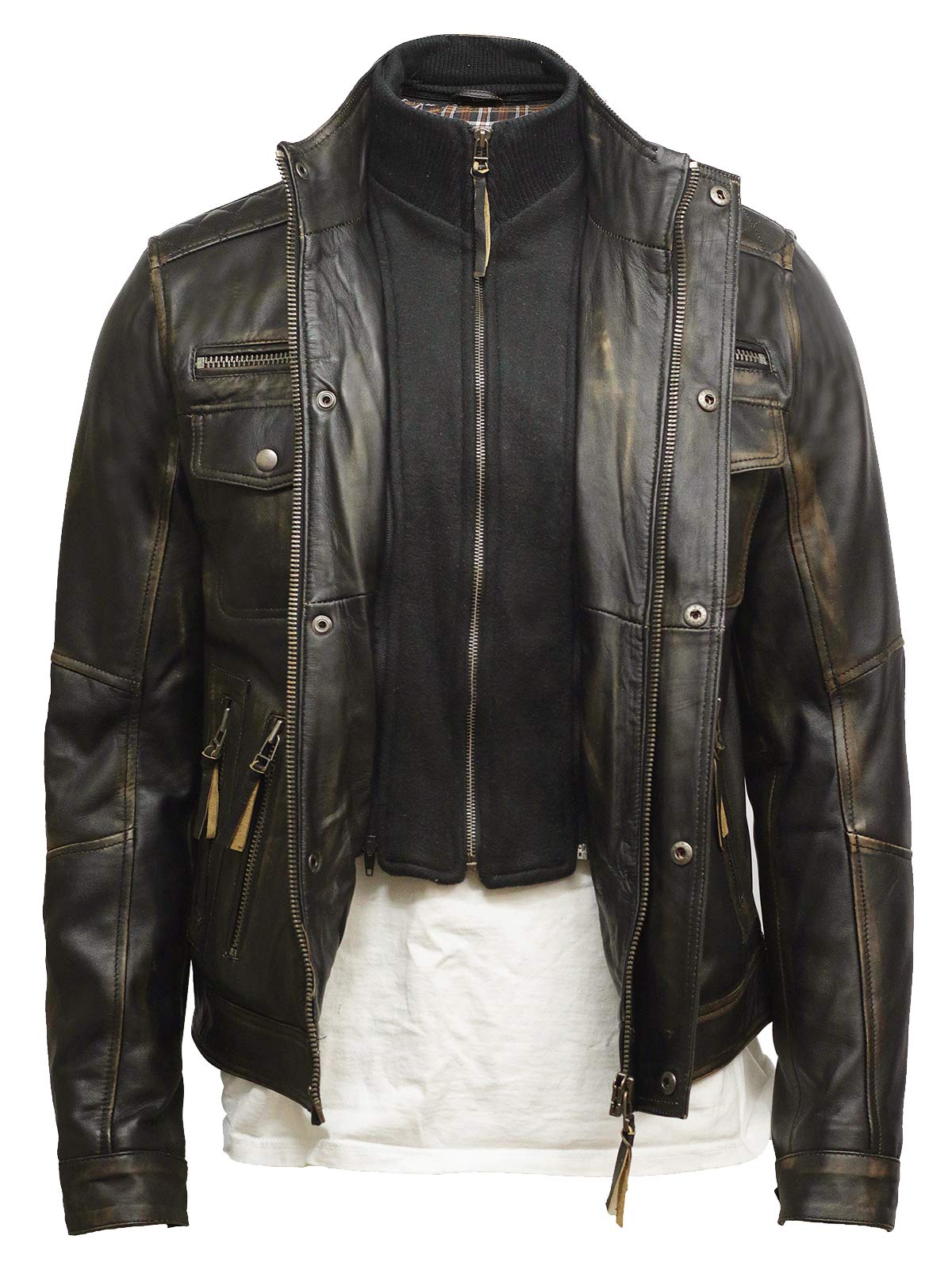 BRANDSLOCK Black Men's Real Sheepskin Leather Jacket - Motorcycle Biker Jacket for Men, Stylish Outerwear for Riding, Casual Wear & Winter Fashion