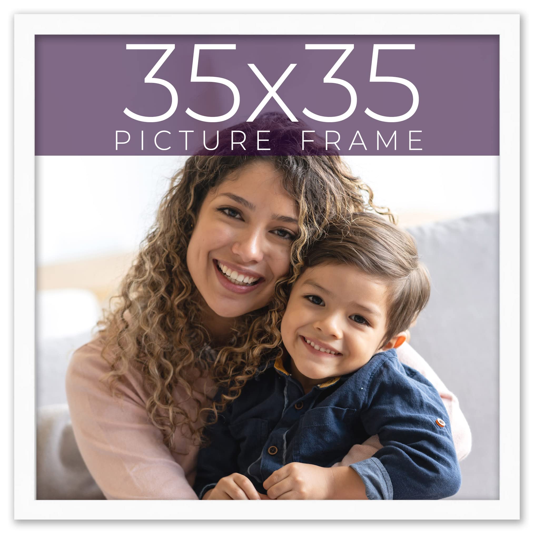 35x35 Inch White Mid Century Modern Picture Frame - Solid Wood Photo Frame with UV Protective Acrylic, Foam Board Backing & Hanging Hardware - Perfect for Wall Art, Family Photos & Home Decor