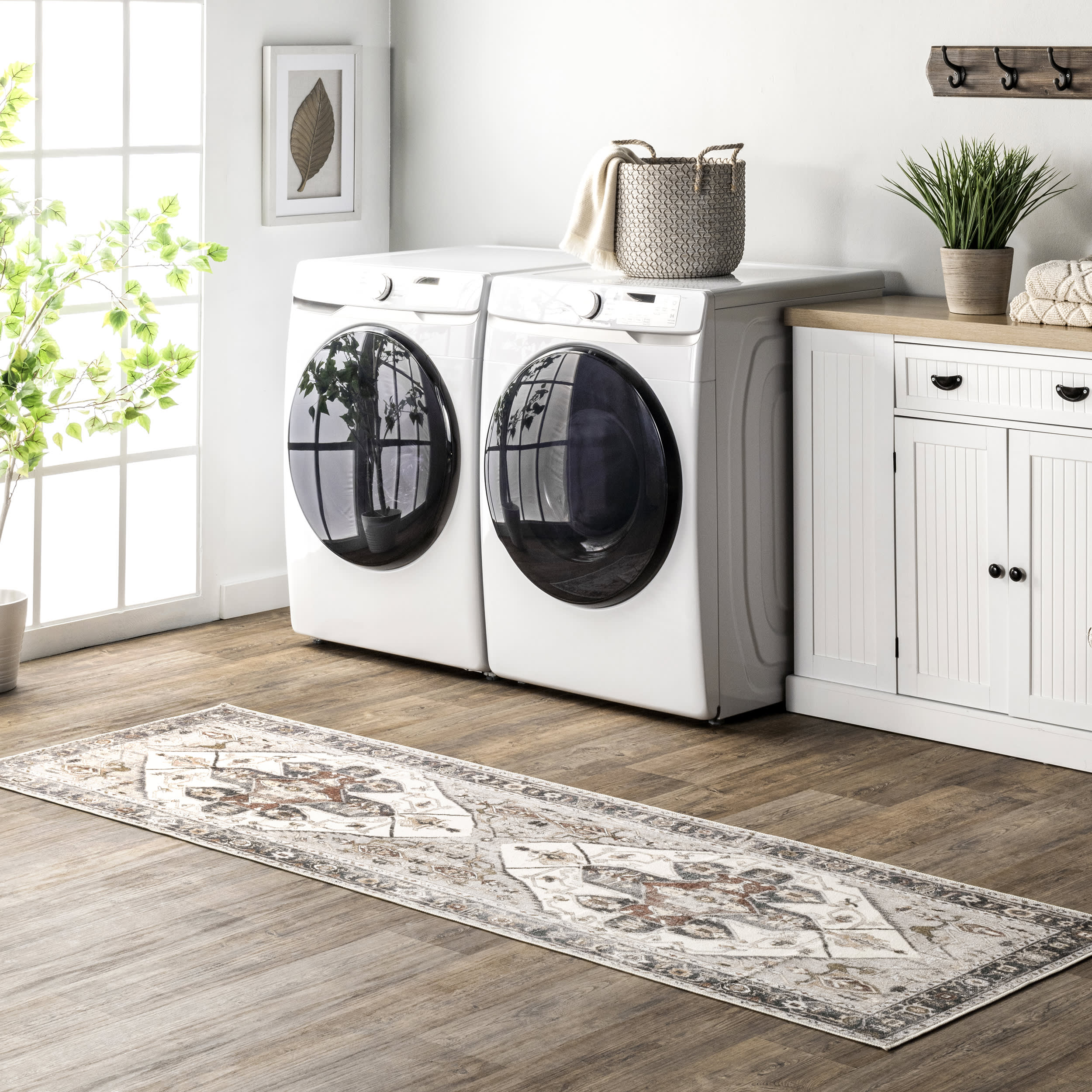 Crystalline Medallion Washable Rug - Soft & Durable Beige Area Rug for Living Room, Bedroom, or Office Decor