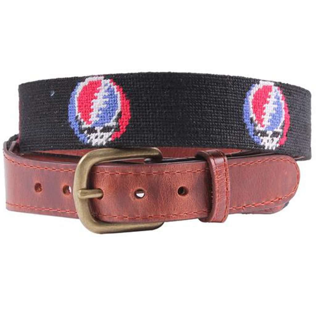 Smathers & Branson Black Steal Your Face Needlepoint Belt - Perfect for Grateful Dead Fans & Vintage Style Outfits