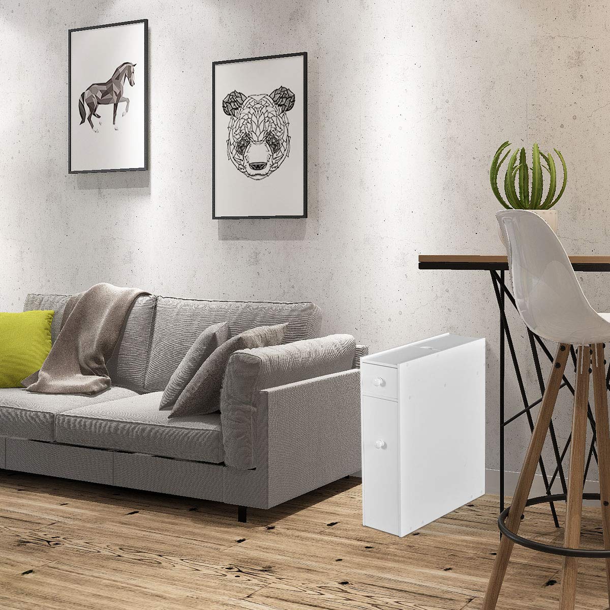 Rainfally Slim Bathroom Storage Cabinet - Narrow Toilet Paper & Bath Essentials Organizer for Small Spaces, Modern White Bathroom Vanity Cabinet - Perfect for Bedroom Nightstand, Living Room or Office Storage Solution