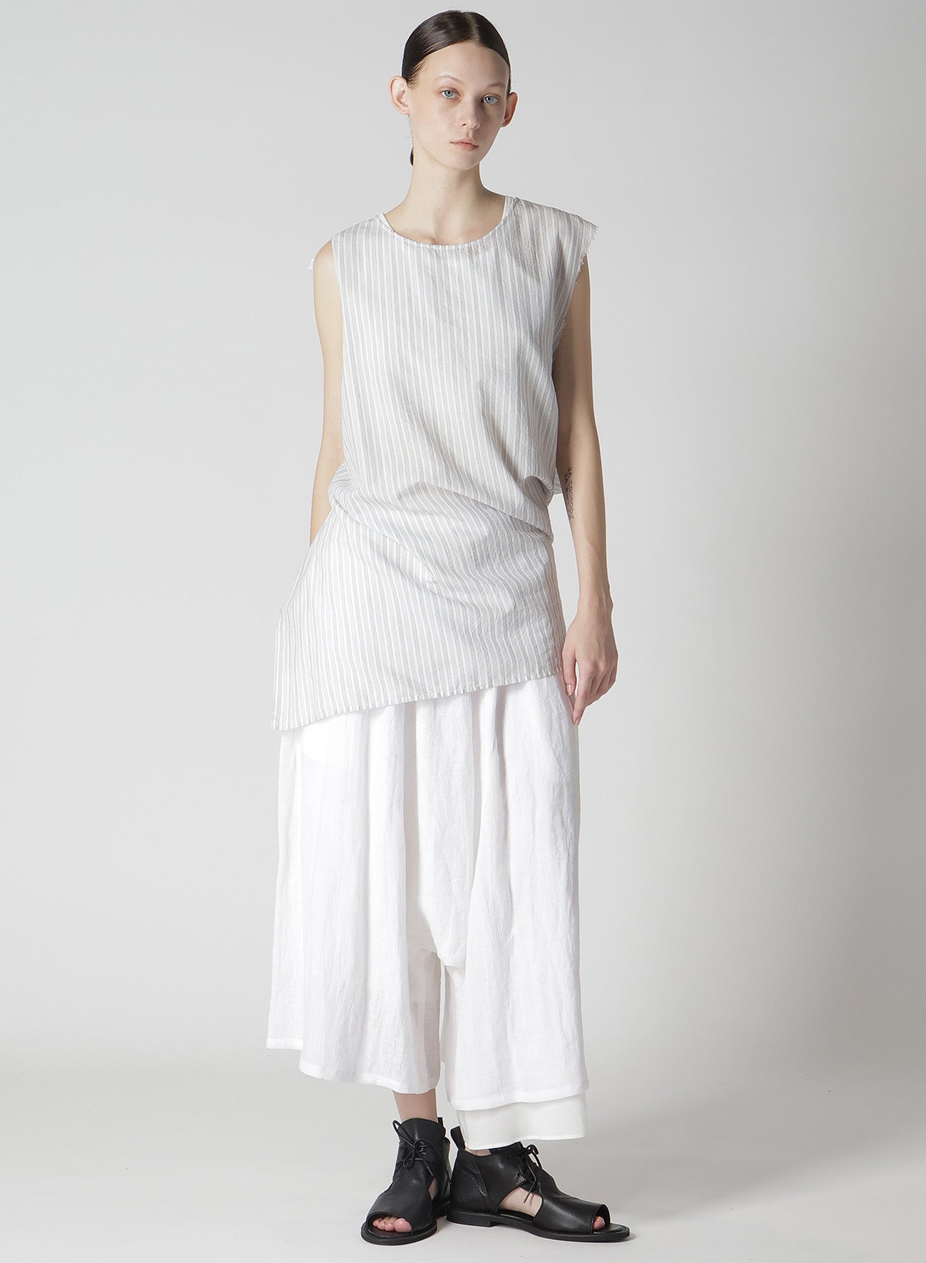 Cotton & Cupro Hard Twisted Dobby Stripe Sleeveless Drape Shirt for Women | Breathable & Stylish Summer Blouse | Perfect for Office Wear, Casual Outings & Special Occasions
