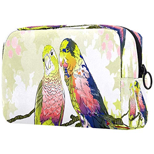Colorful Two Parrots Berries Flowers Print Cosmetic Bag - Waterproof Makeup Pouch & Travel Toiletry Organizer for Women & Girls - Perfect for Travel, Gym, Beach & Daily Use