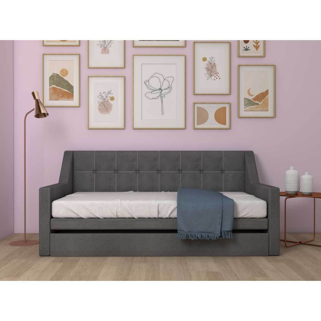 **Merryle 3-in-1 Light Grey Fabric Daybed with Pull-Out Bed Frame – Water Repellent & Space-Saving – Perfect for Guest Rooms, Small Apartments, and Home Offices**
