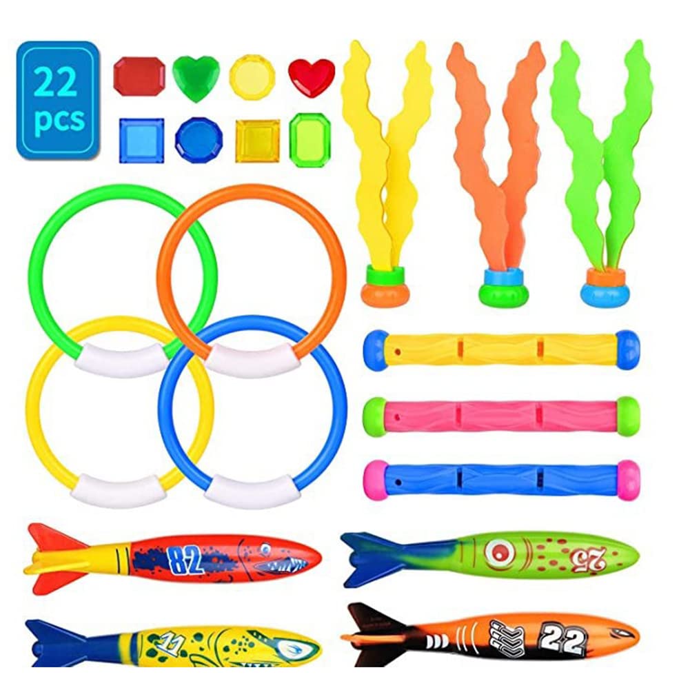 Ztexkee 22Pcs Kids Swimming Pool Diving Toys Set for Ages 6-10 - Fun Underwater Swim Toys with Storage Bag for Outdoor Pools, Beach & Summer Water Play